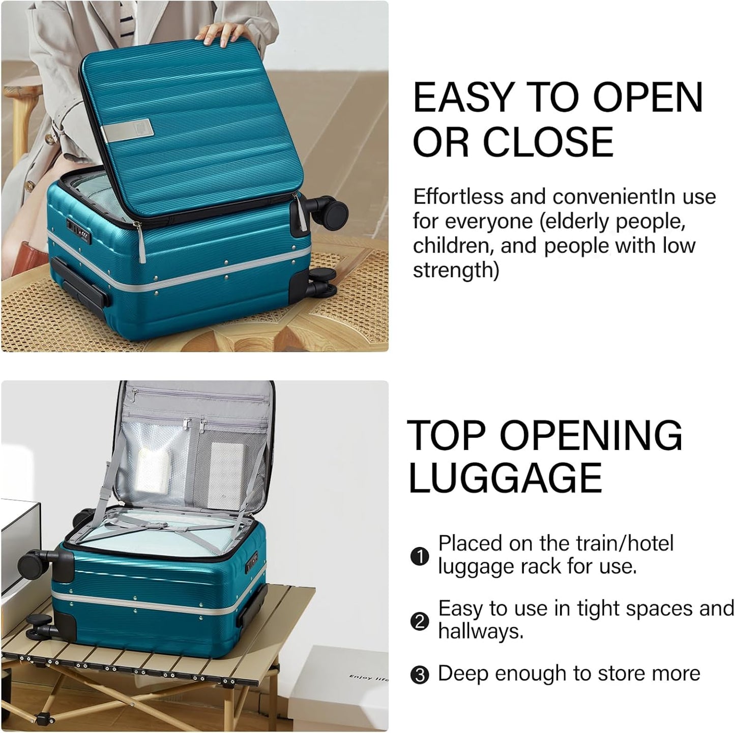 Hanke 16 Inch Small Carry On Luggage Hard Shell Top Opening Aluminum Frame Suitcase with Spinner Wheels, Underseat Front Open Luggage for Men & Women Business Travel and Short Trips, Caribbean Blue