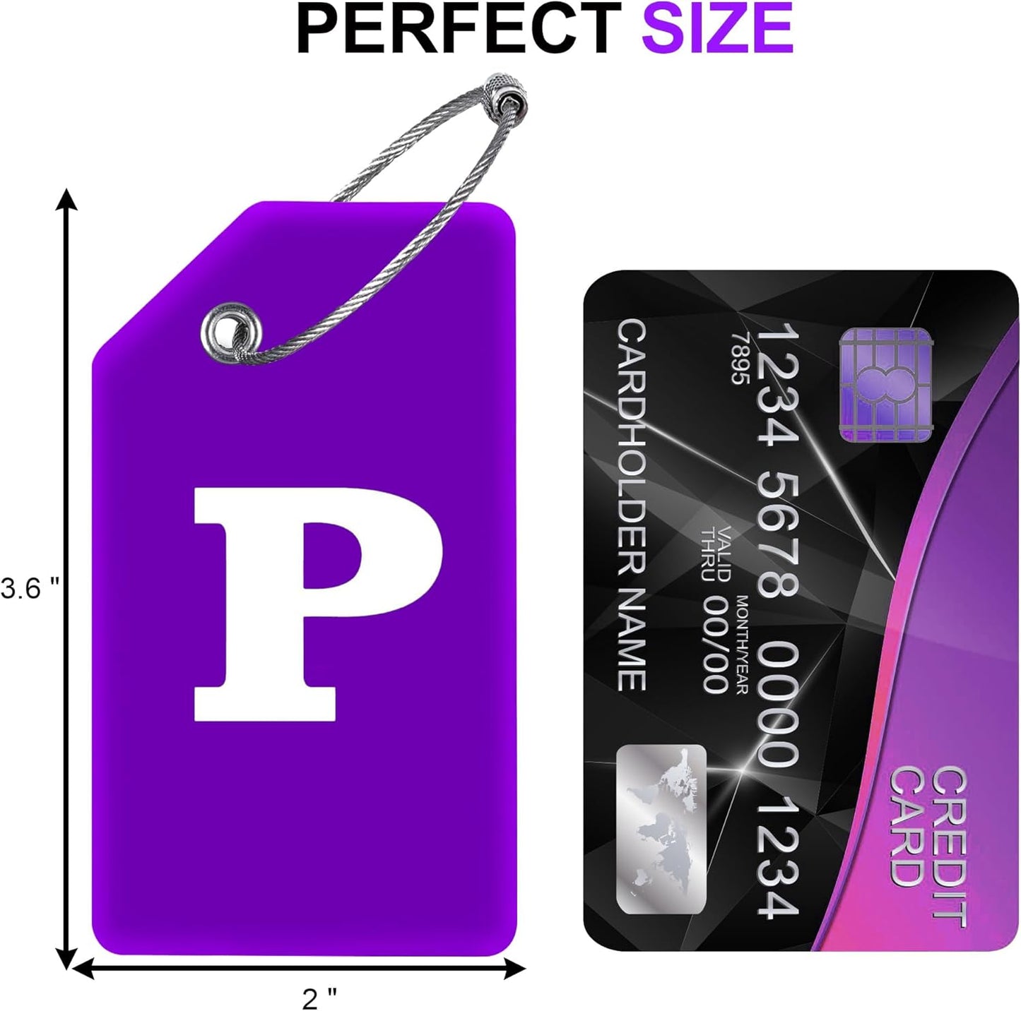 Gostwo 2 Pack Silicone Luggage Tags for Suitcases, 26 Initial Letter Baggage Labels Handbag School Bag Suitcase Instrument Tag with Stainless Steel Loop(Purple) (Letter P)