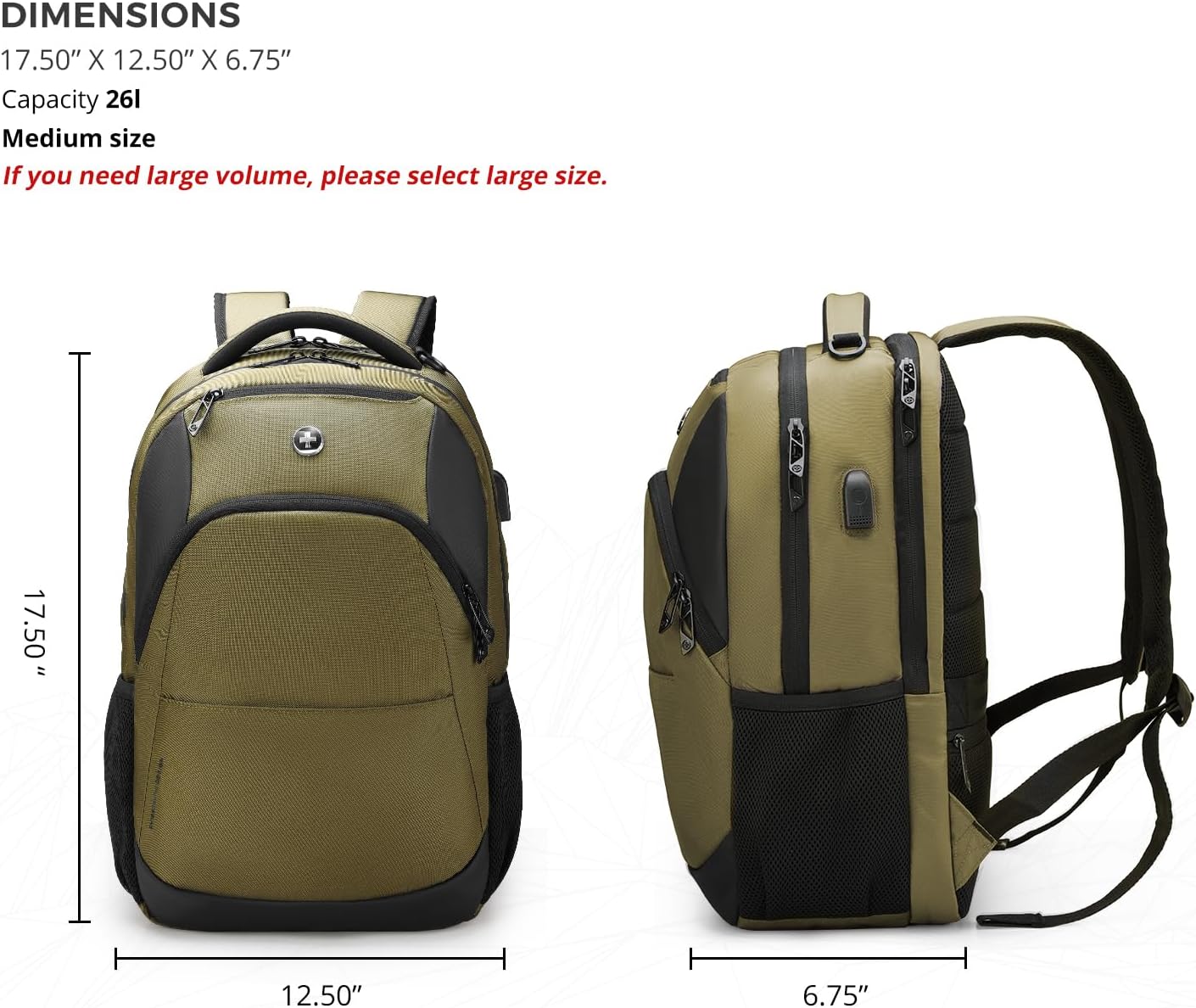 Swissdigital Design Business Laptop Backpack, College Laptops Backpack with USB Charging Port for Men and Women Fits 16 Inch Notebook, Olive | ANDWIL
