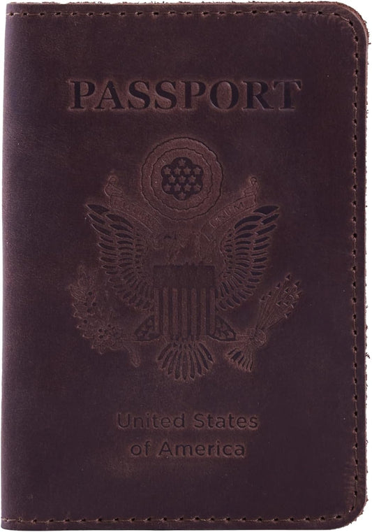 INCARNE US Passport Cover Clear - Travel Passport Wallet - Leather Passport Holder for Men Women Family with Card Slots & Note Compartmen - Sleeve Protector - Genuine Leather - Vintage Brown
