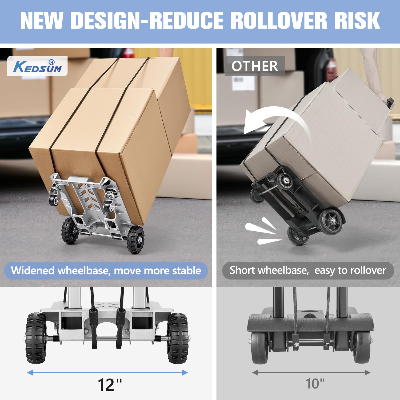KEDSUM 270LBS Utility Luggage Cart with 4 Wheels, 100% Aluminum Hand Truck Dolly, Folding Hand