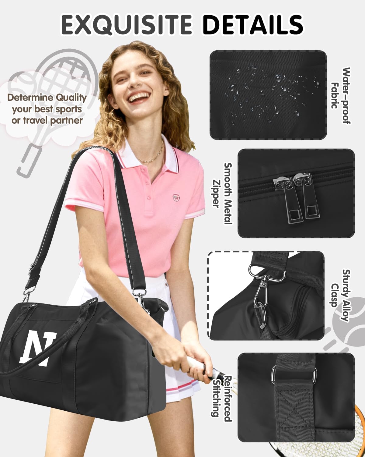 Initial Travel Duffel Bag Sports Gym Bag for Boys Teen Birthday Gifts,Black Personalized Weekender