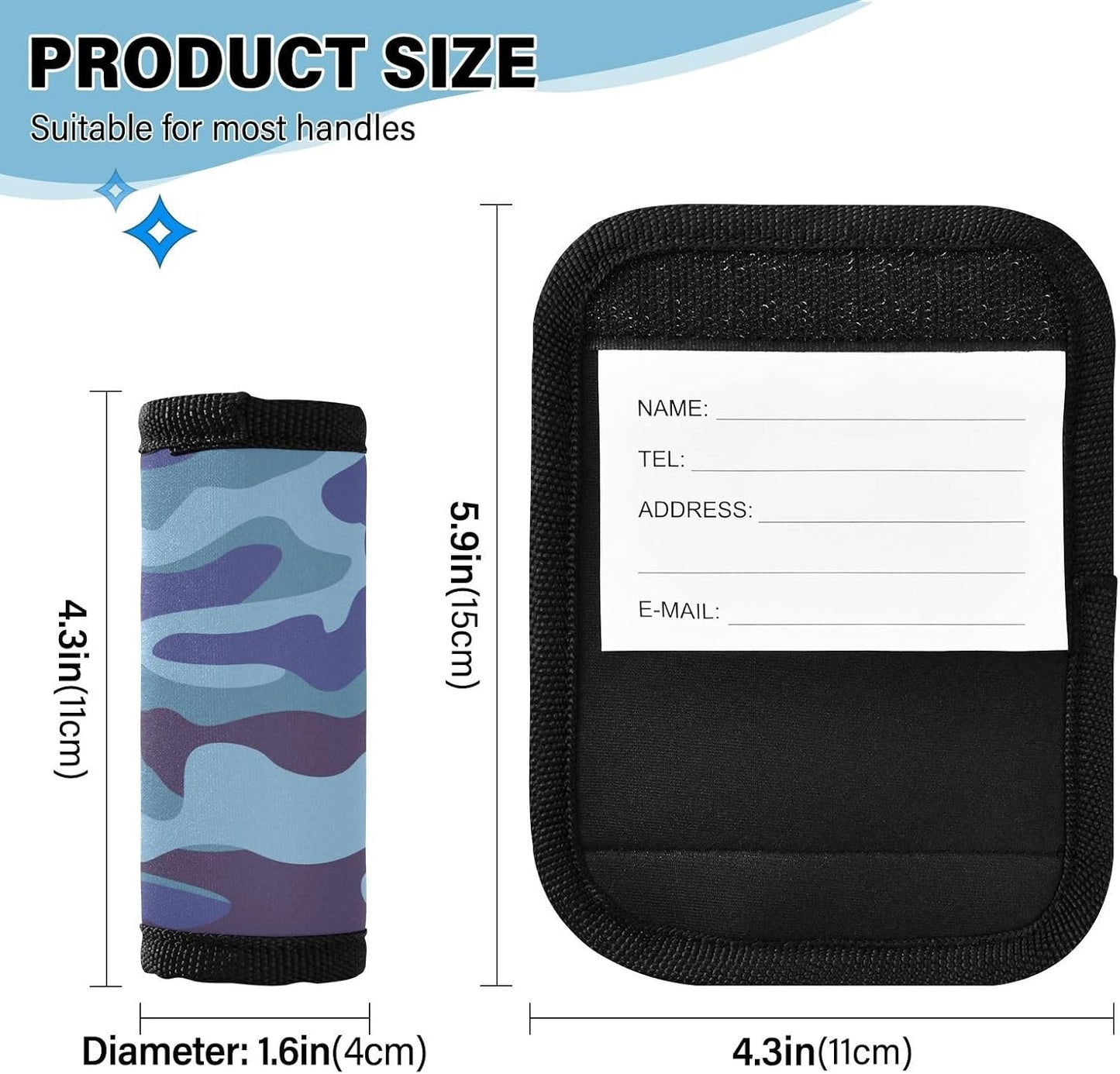 Military Blue Camouflage 4 Pack Luggage Handle Wraps Covers for Suitcase Identifiers Bag Tags Travel Accessories