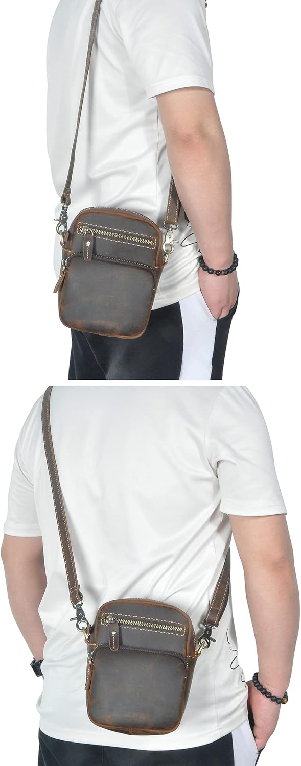 Versatile Cowhide Small Messenger Bag for Men - Convertible Shoulder Satchel & Waist Fanny Pack with Phone Pouch