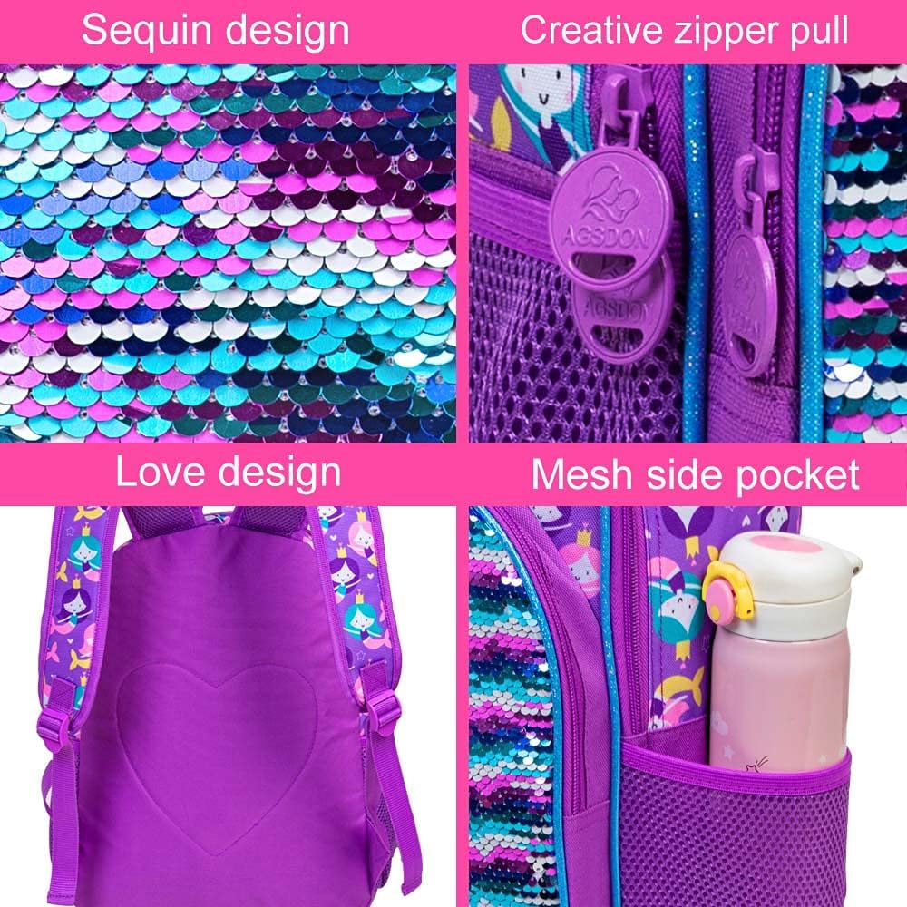 3PCS Kids Backpacks for Girls, 16" Little Kid Preschool School Bookbag and Lunch Box - Unicorn/Mermaid/Flamingo