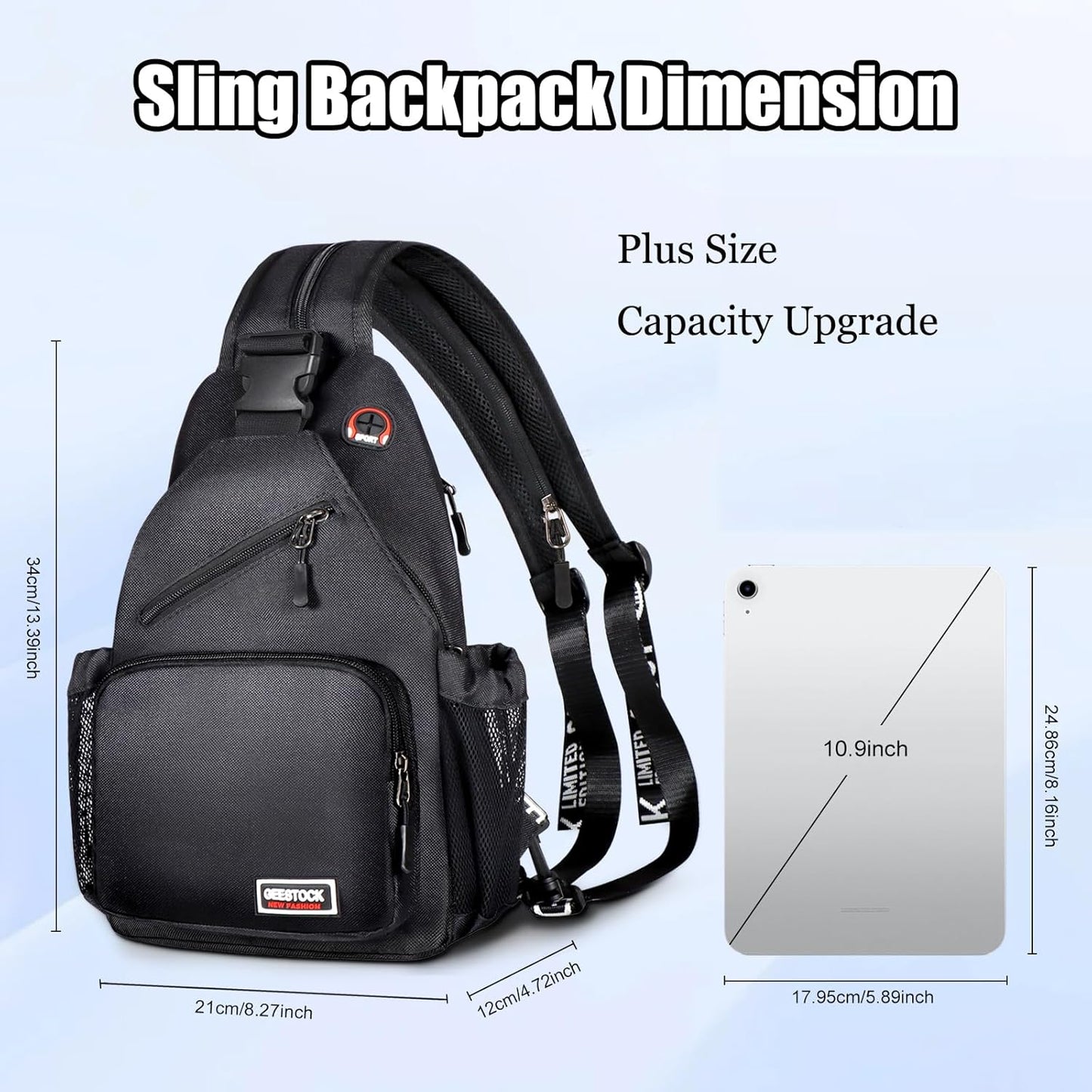 Sling Bag for Women Man, Convertible Sling Backpack with Convertible Shoulder Strap Casual Backpack Daypack for Travel, Hiking and Daily Commute, (Black, Large)