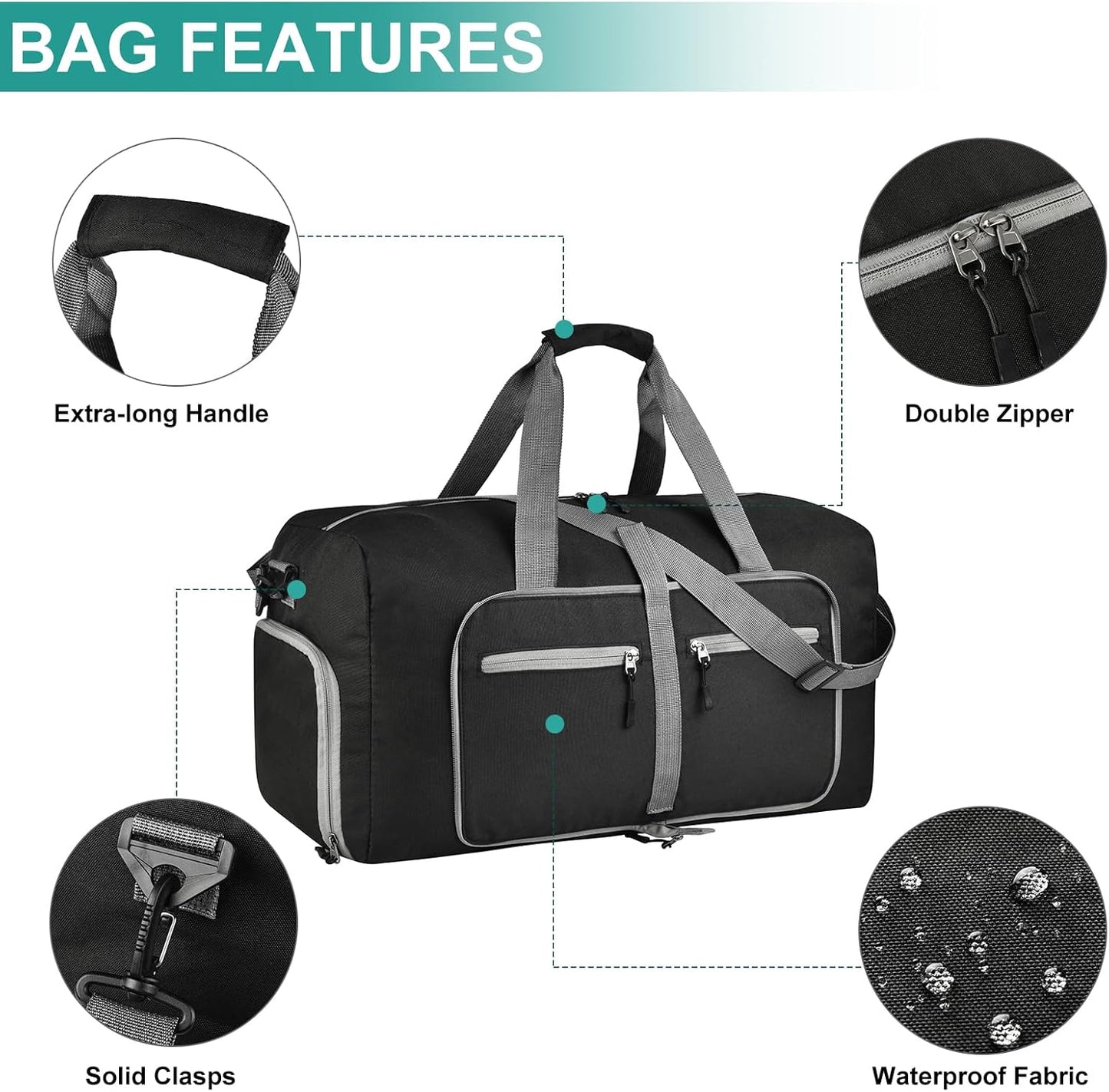 Dimayar 85L Travel Duffle Bag for Men Women - Foldable Duffel Bag with Shoes Compartment - Overnight Bags Waterproof & Tear Resistant(Black)