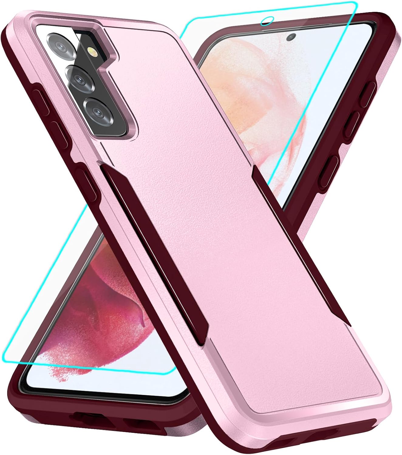 for Galaxy S21 Case with Screen Protection: Heavy Duty Protective Shockproof and Scratch Proof Cell Phone case for Samsung Galaxy S21-Pink