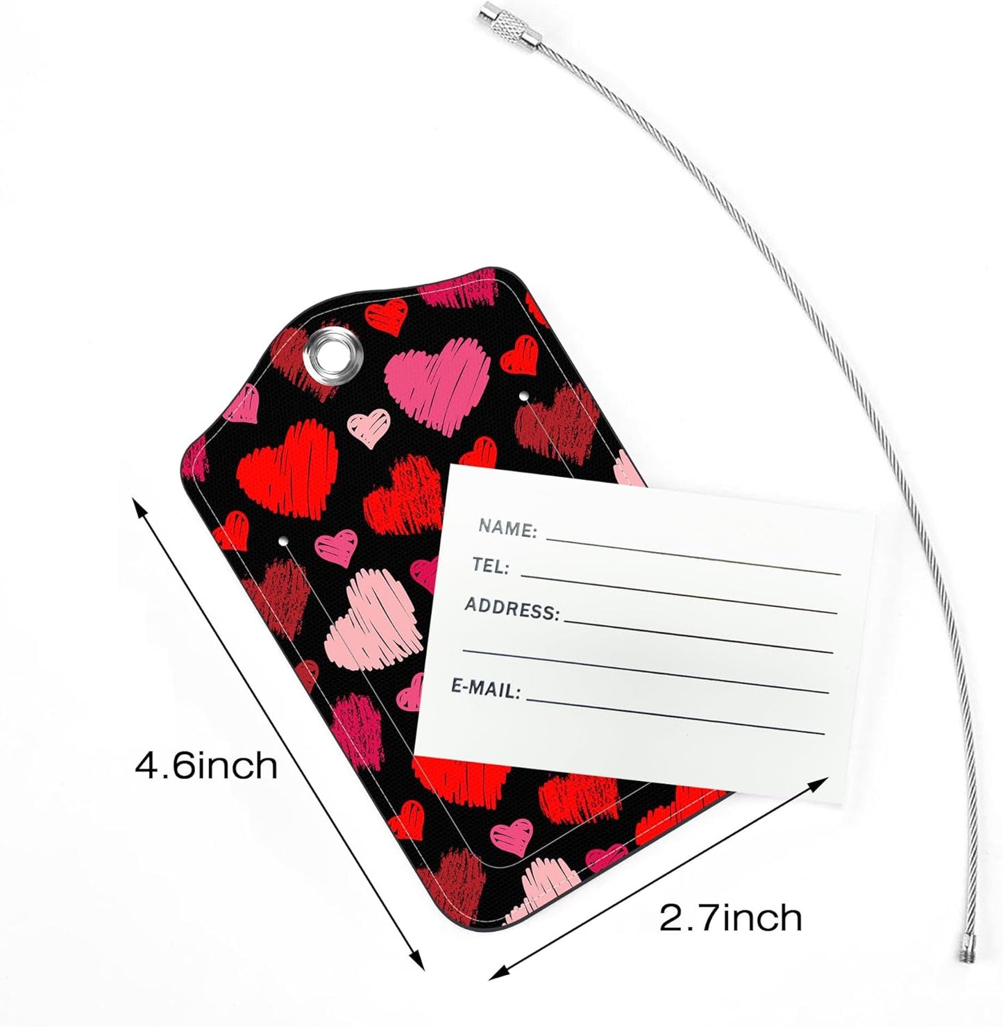 2 Pack Luggage Tags,Red Hearts PU Leather Idea Baggage Tag with ID Labels Privacy Cover Metal Ring Men and Women Travel Bag Labels