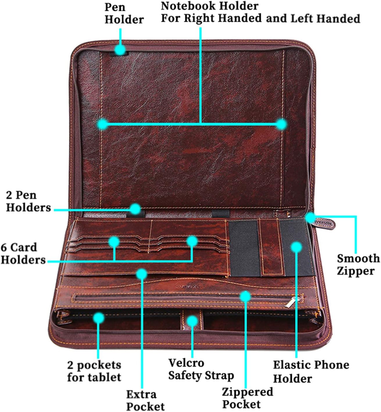IVESIGN Zippered Padfolio for Women & Men Resume Portfolio Folder Vegan Leather Business Organizer