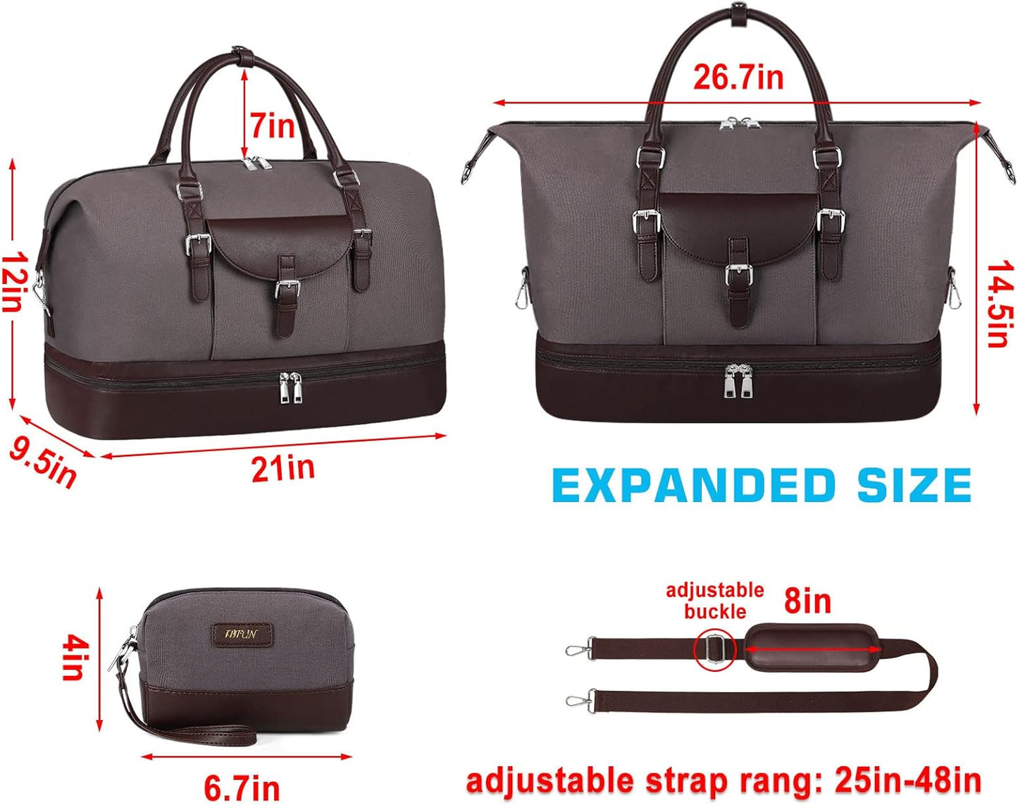 Weekender Bag for Women, Large Overnight Bag Canvas Travel Duffel Bag Carry On Tote with Shoe Compartment 21" 3Pcs Set