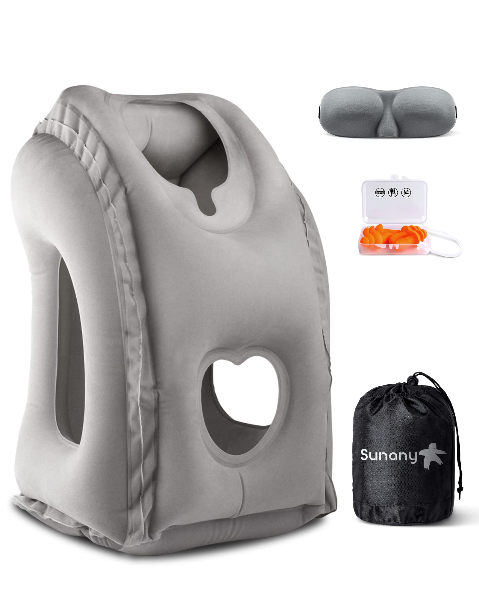 SUNANY Inflatable Neck Pillow Used for Airplanes/Cars/Buses/Trains/Office Napping with Free Eye