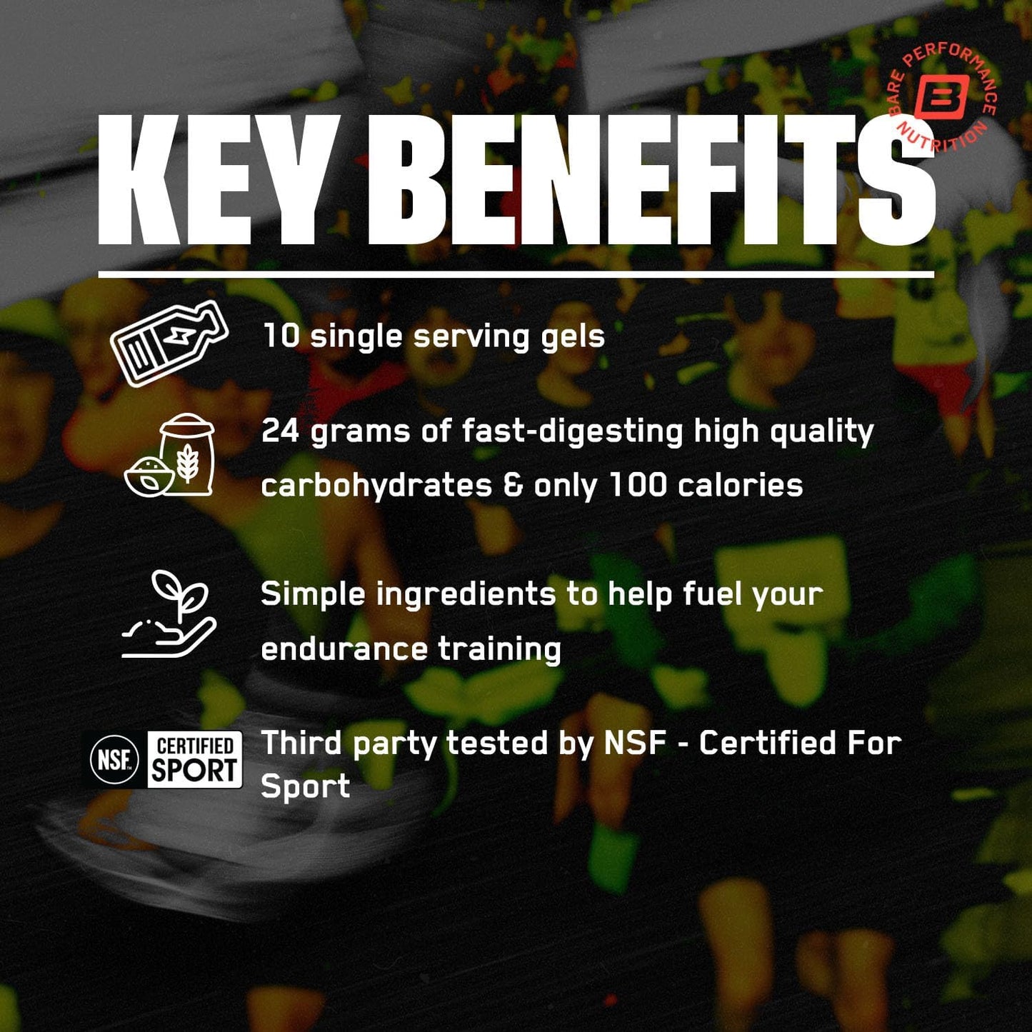 BARE PERFORMANCE NUTRITION, BPN Go Gel Endurance, 24g of Carbohydrates & 100 Calories per Pack, Vegan + Gluten Free Running Gel, 10 Single-Serving Packs, Apple Cinnamon