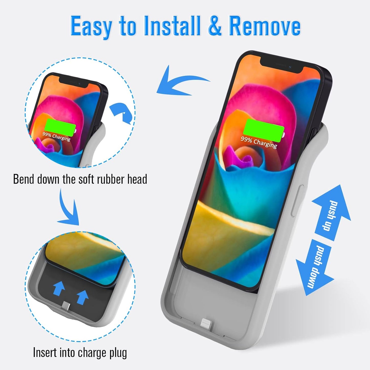 Gladgogo Battery Case for iPhone 12/12 Pro, Powerful 7000mAh Protective Smart Charging Case Ultra Slim Rechargeable External Battery Pack for iPhone 12/12 Pro, 6.1 inch, White