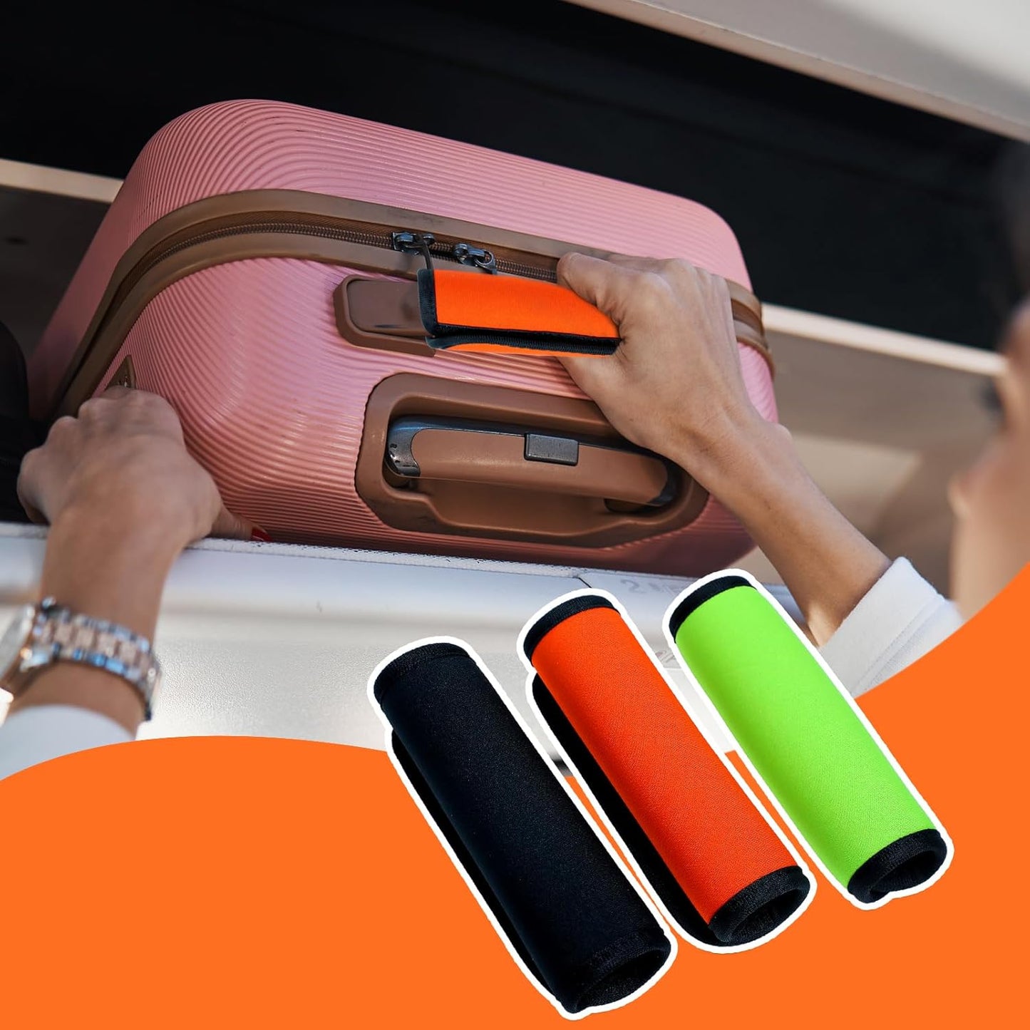 3 Pcs Suitcase Luggage Handle Wrap,Sleeve Handle Covers,Hand Bag Door Bucket,Suitcase Tags,Identifiers for Travel Accessories (Green,Orange,Black)