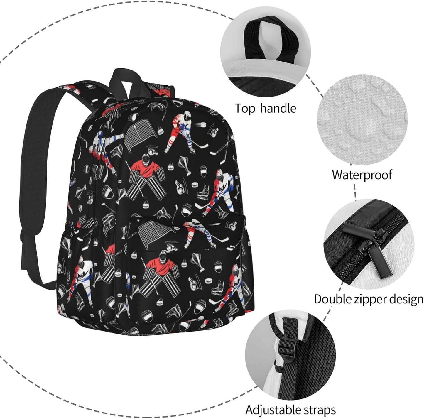 Hockey Backpack School Bag Lightweight Bookbag Laptop Travel Daypack For Kids Girls Boys Teens