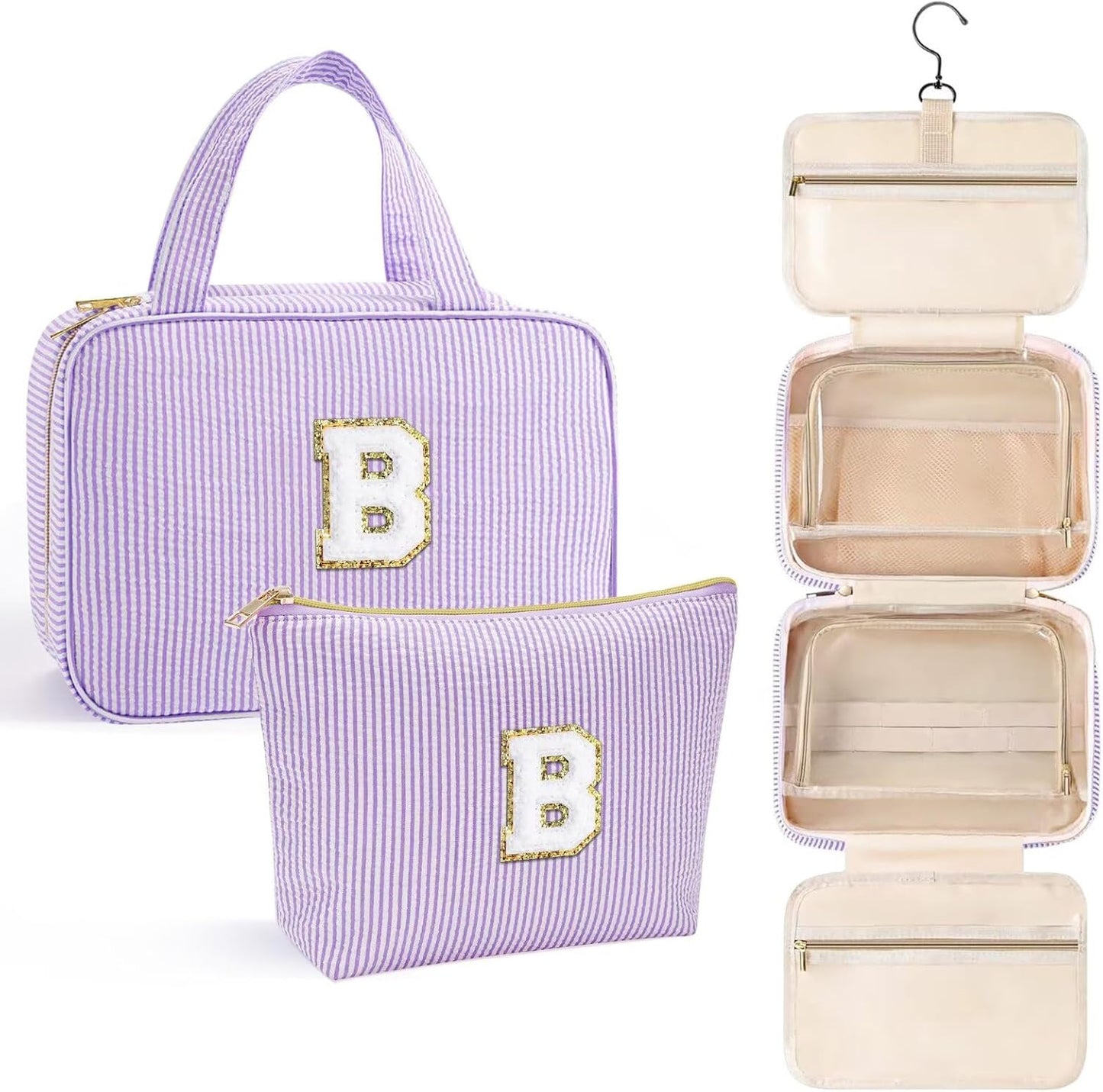 YOOLIFE Hanging Toiletry Bag for Women - Portable Makeup and Travel Bag, Cruise Ship Essentials - Letter B, Purple