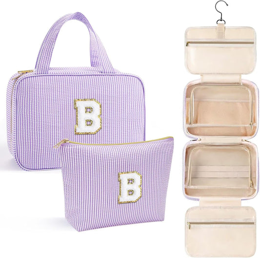 YOOLIFE Hanging Toiletry Bag for Women - Portable Makeup and Travel Bag, Cruise Ship Essentials - Letter B, Purple