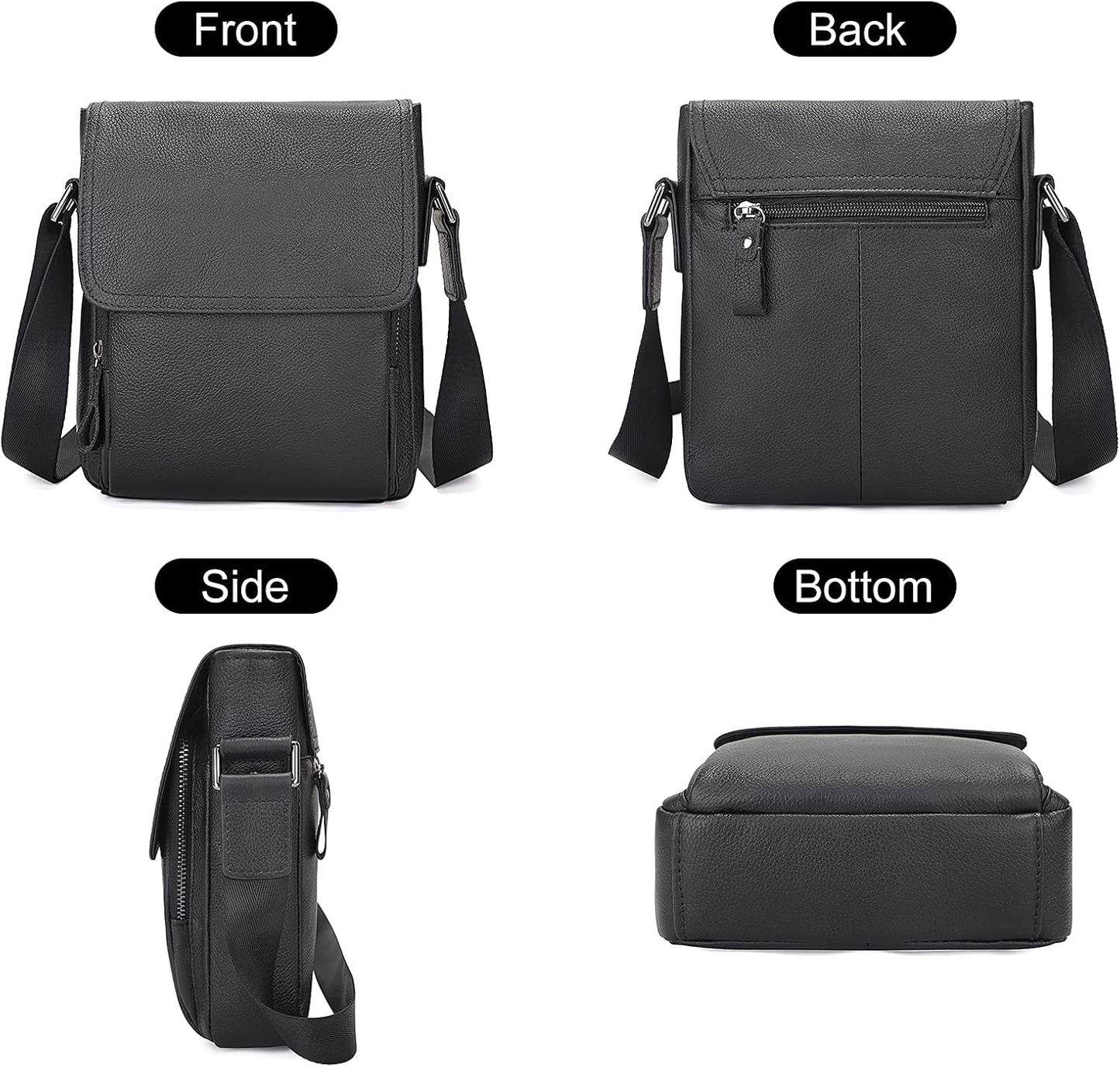 Augus Leather Messenger Crossbody Shoulder Bag for Men Work Business Casual Adjustable straps With YKK Metal Zipper