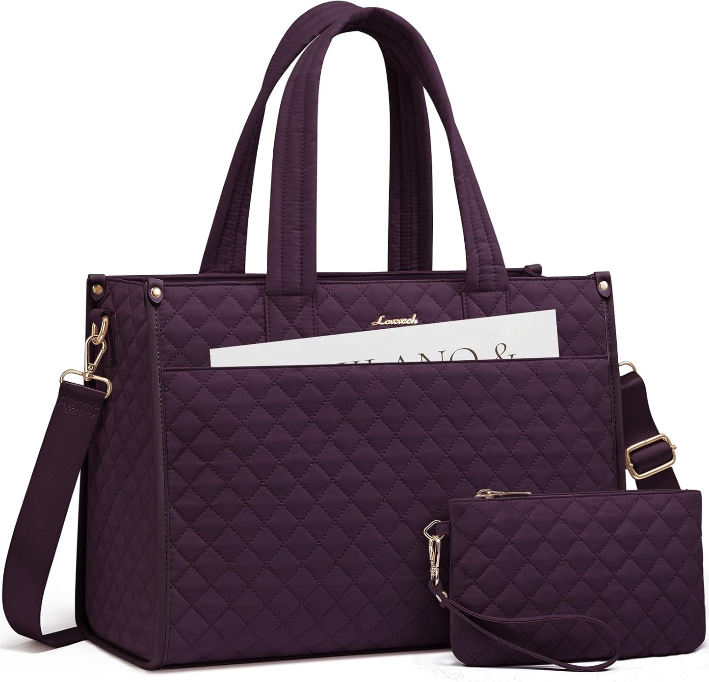 LOVEVOOK Laptop Tote Bag for Women,Canvas Work Tote Bag for Women with Clutch Purse,15.6 Inch Computer Briefcase Bag,Professional Teacher Business Office,Lightweight Shoulder Travel