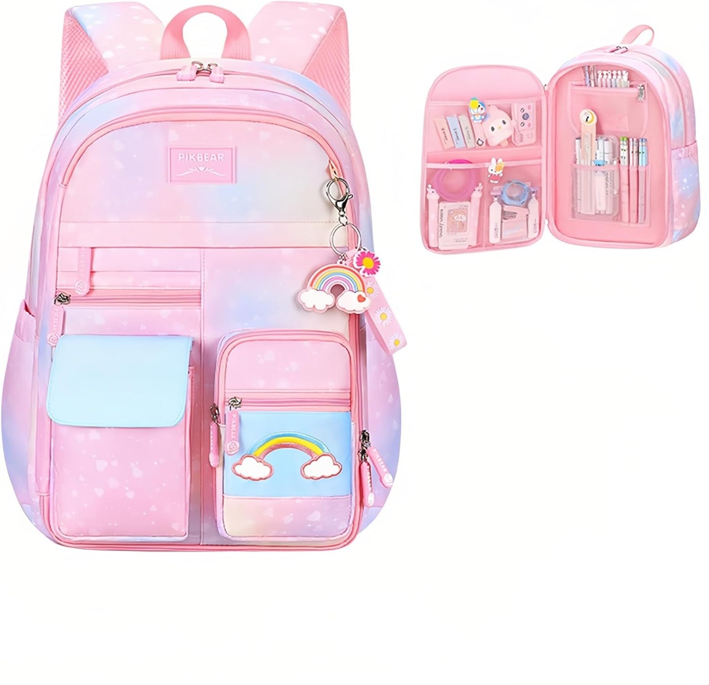 Gradient Kids Bookbag with Compartments - Cute Backpacks for Elementary School Girls