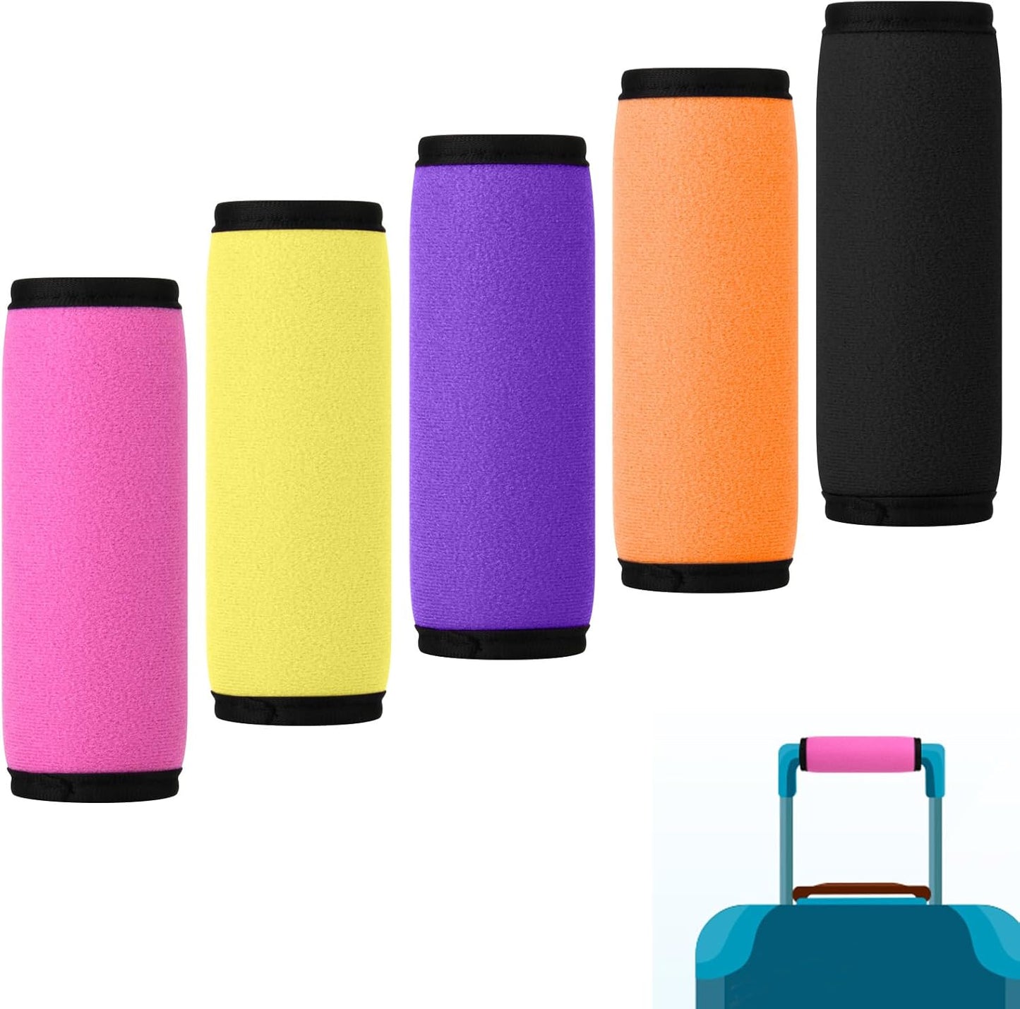 Cosmos 5 Pcs Luggage Handle Wraps Soft Neoprene Grip Handle Cover Detachable Luggage Identifier for Luggage Suitcase Travel Bag Trolley Case Travel Accessories (5-Color (Anti-Slip))