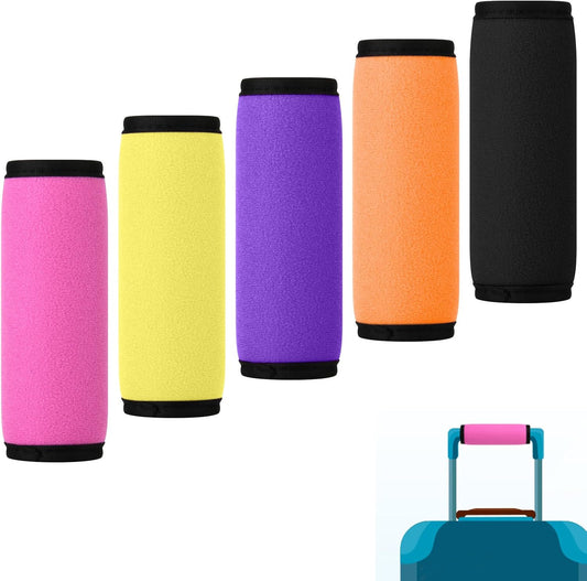 Cosmos 5 Pcs Luggage Handle Wraps Soft Neoprene Grip Handle Cover Detachable Luggage Identifier for Luggage Suitcase Travel Bag Trolley Case Travel Accessories (5-Color (Anti-Slip))