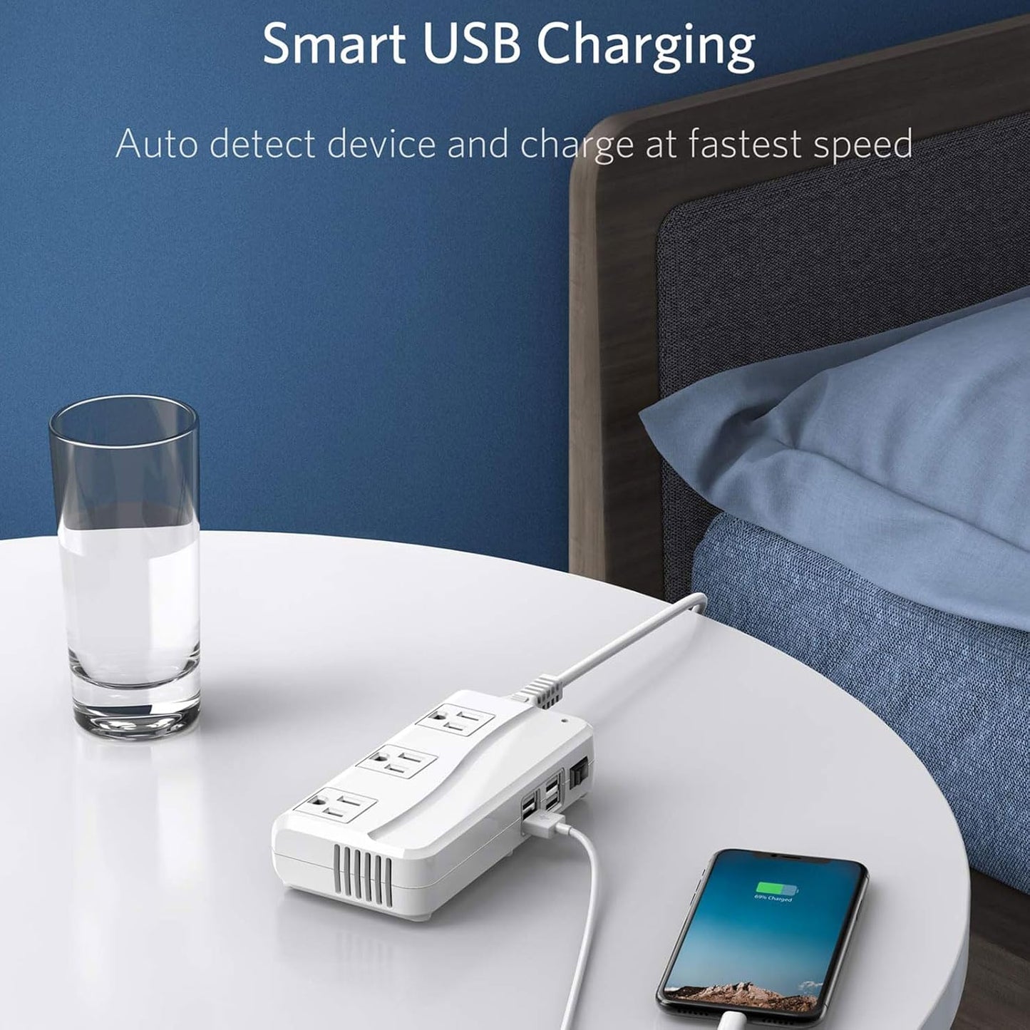 BESTEK Universal Travel Adapter 100-220V to 110V Voltage Converter 250W with 6A 4-Port USB Charging 3 AC Sockets and EU/UK/AU/US/India Worldwide Plug Adapter (03 UK Plug White)