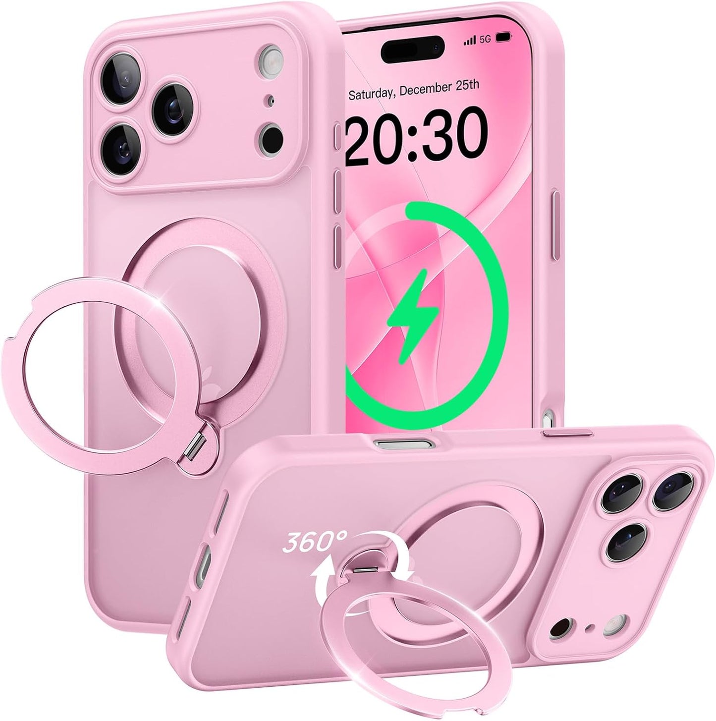 360° Spin Magnetic Stand for iPhone 17 Pro Max Case, [Fit for MagSafe][Military Protection][Full Camera Protection] Adjustable Kickstand iPhone Case for iPhone 17 Pro Max 6.9", Pink