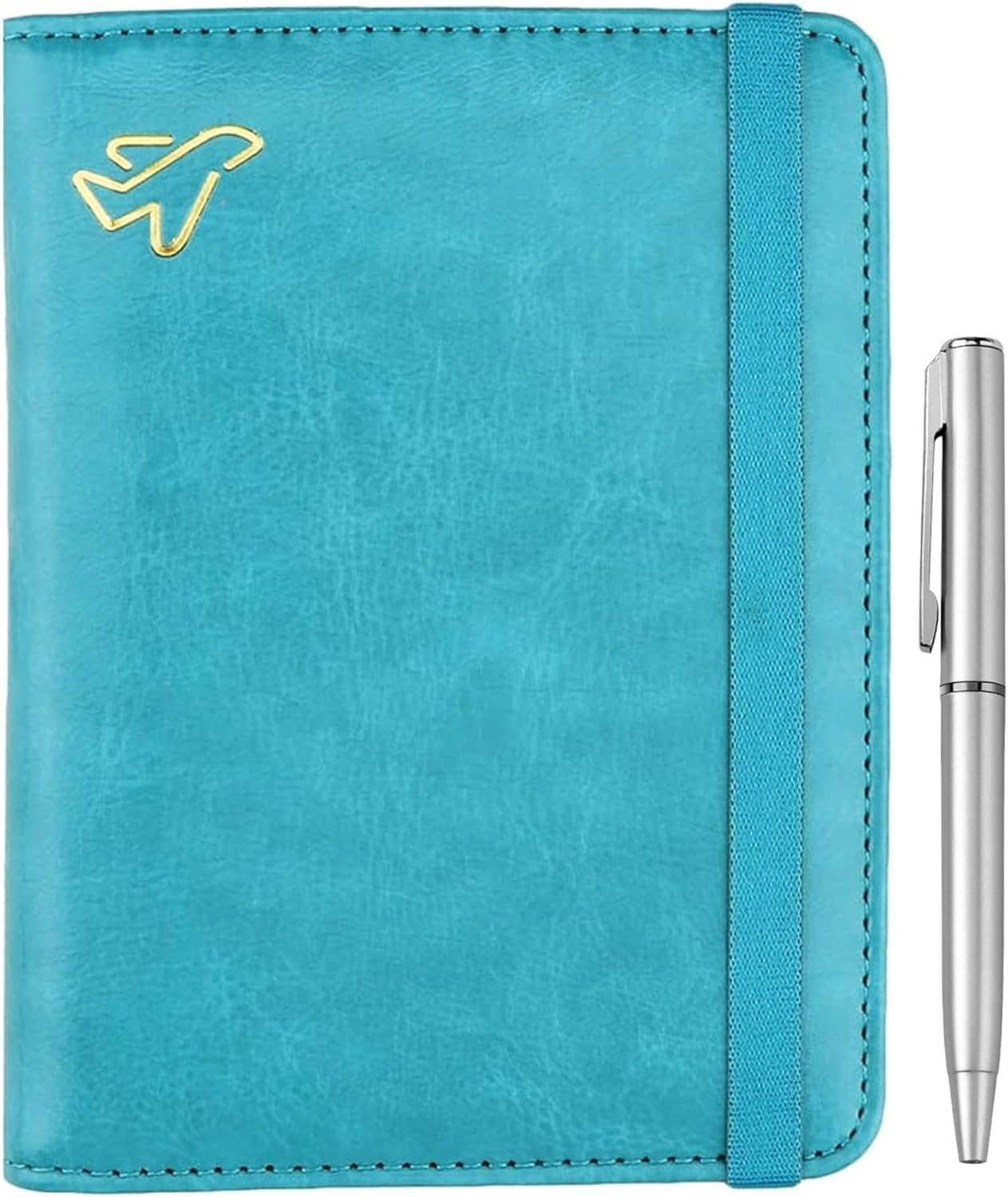 WALNEW Passport Holder for Travel, RFID Passport Cover Wallet for Women Men, PU Leather Passport Book Card Holder Case with Pen, Travelling Essentials for Flying