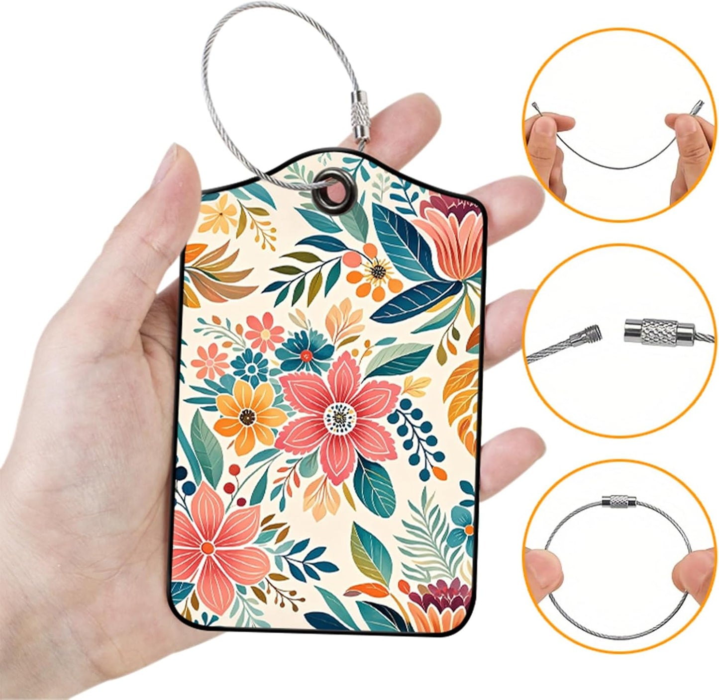 2 Pack Flowers Leather Luggage Tags for Suitcases, Travel Bag Tags with Privacy Cover ID Label with Stainless Steel Loop for Women Men Girls Backpack Gift (Red)