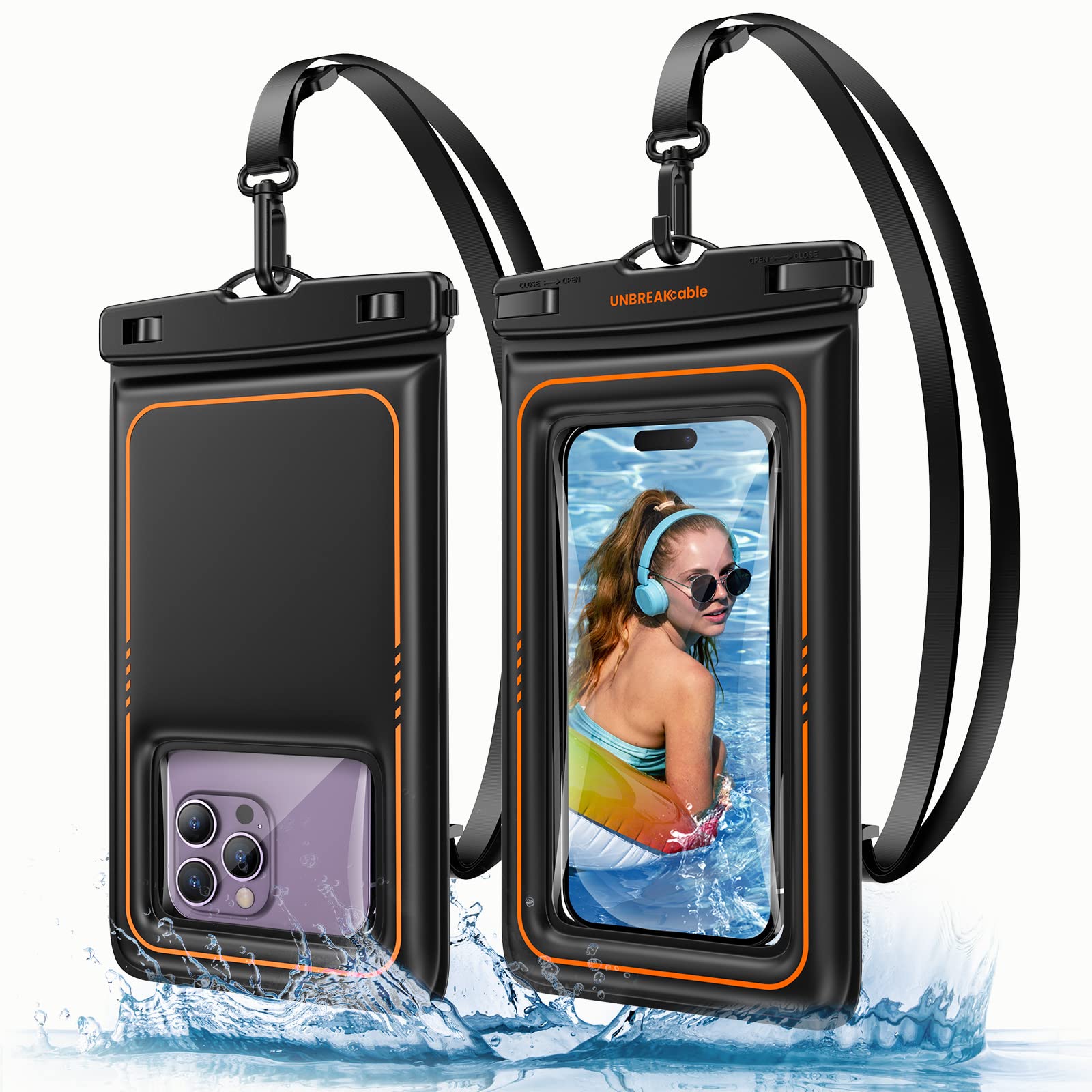 UNBREAKcable Floating Waterproof Phone Pouch 2 Pack, IPX8 Waterproof Phone Case Dry Bag