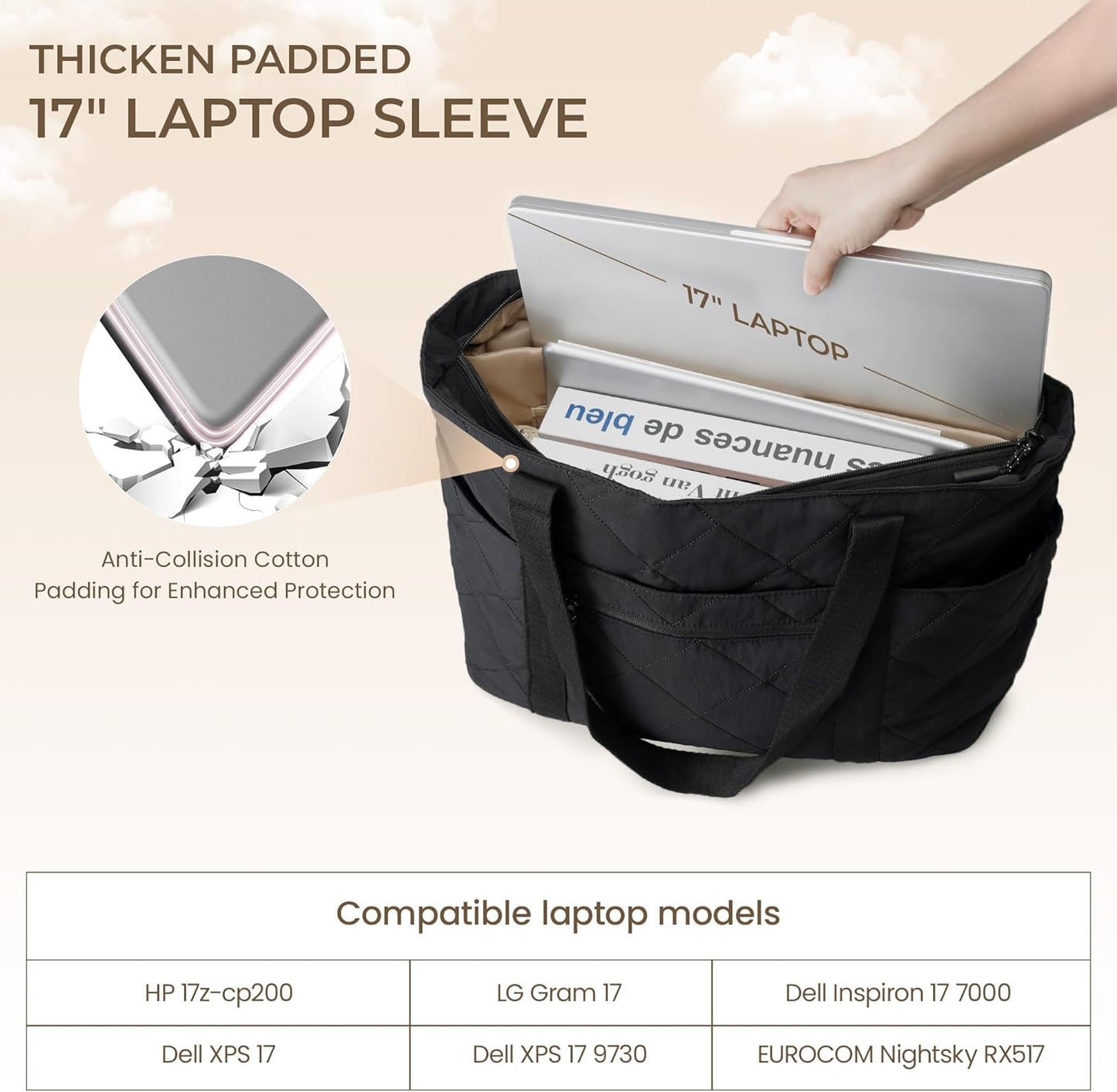 befen Laptop Tote Bag for Women Work, Travel Tote Bags Nurse Puffer Quilted Handbags, Lightweight Waterproof Beach Purse