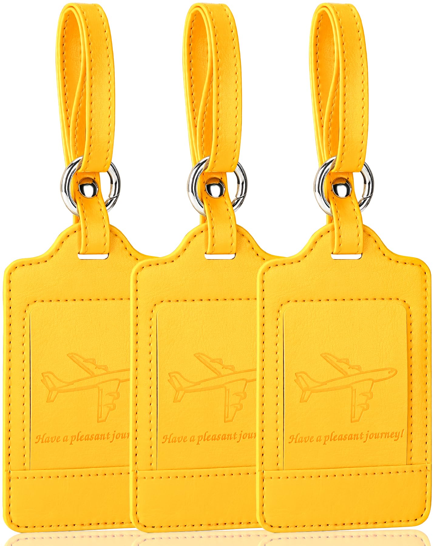 Teskyer Leather Luggage Tags for Suitcases, 3 Pack, Yellow