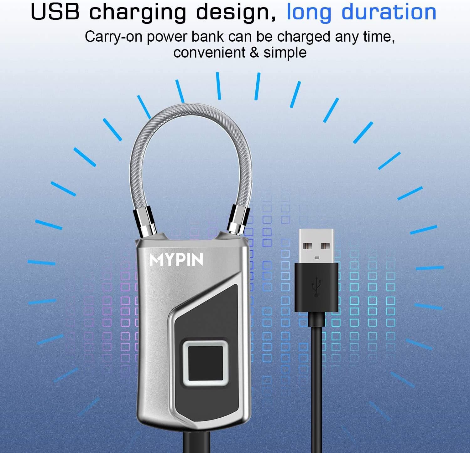 Fingerprint Lock with Key Backup, Smart keyless Waterproof Fingerprint Padlock Ideal for Gym, Door