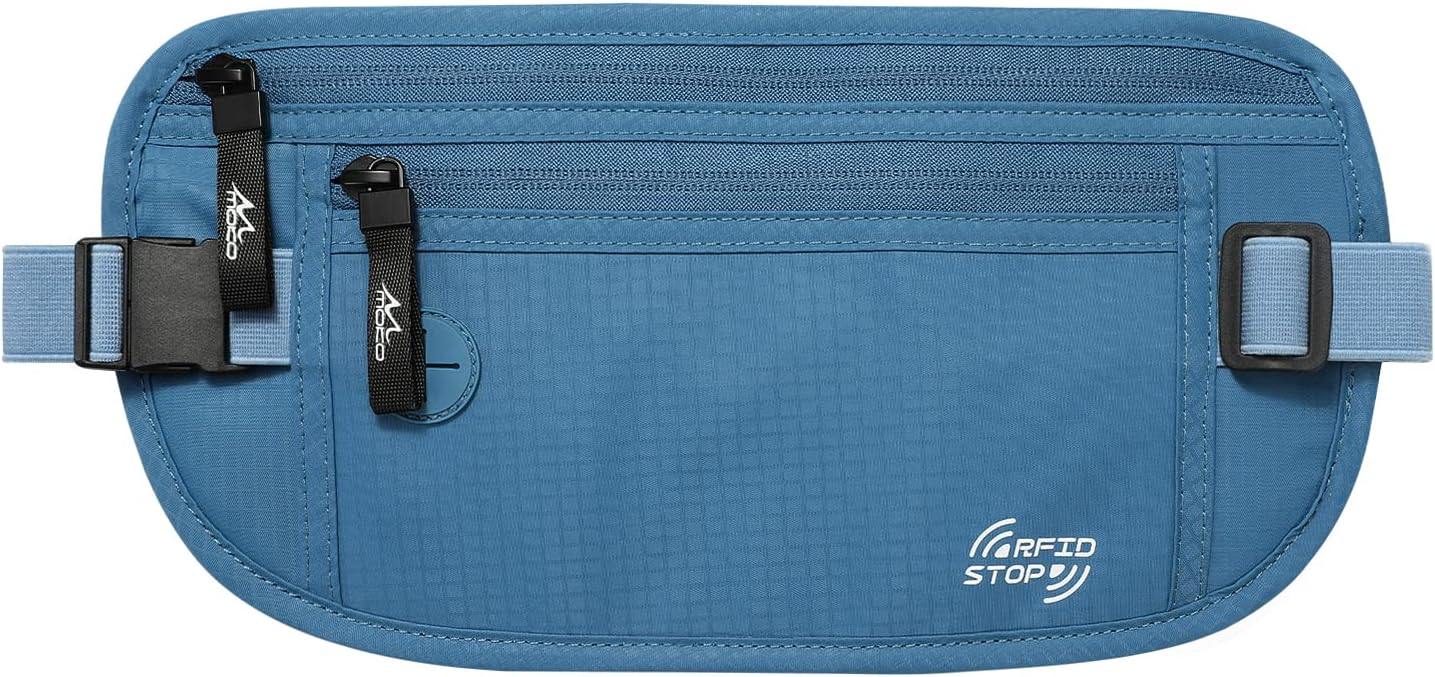 MoKo Secure Travel Money Belt, Undercover Hidden RFID Blocking Travel Wallet, Anti-Theft Passport Wallets for Men Women