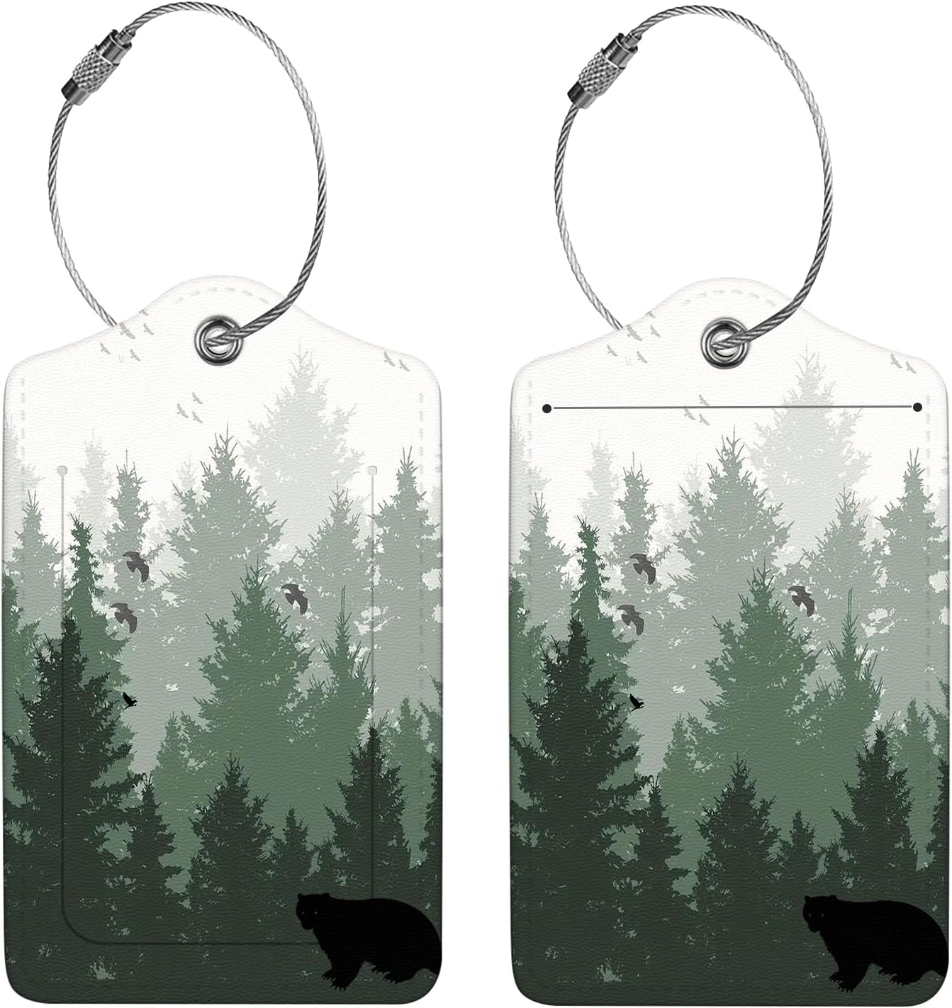 2 Pcs Luggage Tags for Suitcase, Cute Unique PU Leather Travel Bag Tag with Privacy Cover ID Label Address Card and Durable Metal Ring Suitable for Men Women Children Backpack,Forest
