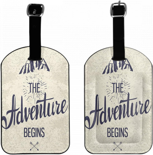 Inspirational Quotes Travel Baggage Bag Tags The Adventure Begins Mountain Luggage Tags Travel Suitcase Tags with Name ID Card for Luggage Suitcase Schoolbag Lunchbag, 1 Pack