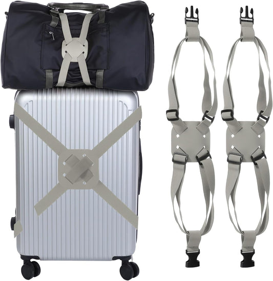 Adjustable Luggage Straps, Suitcase Elastic Strap Bag Bungee with Buckles Travel Accessories - Fitting for(Travel/Add A Bag/Securing Luggage), 27-66 Inch & 2Pcs & Gray
