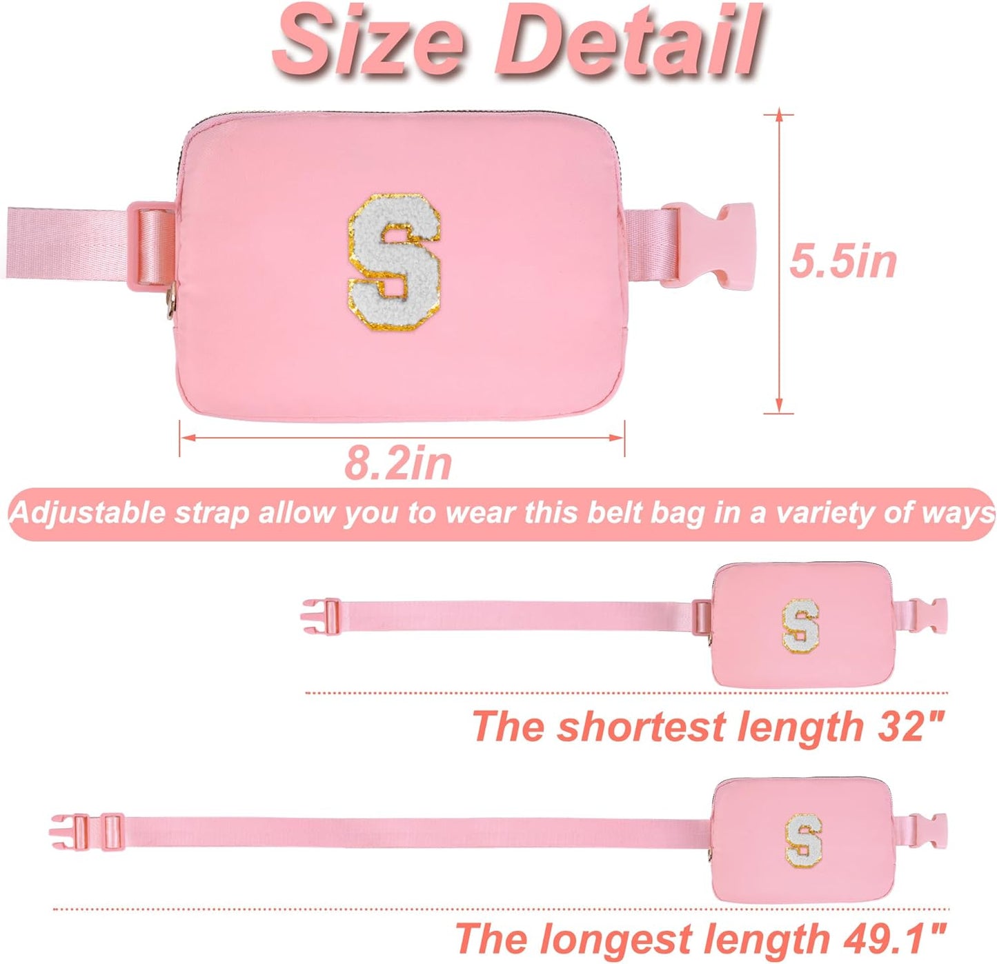 Essentials for Girls - Travel Essentials,Teen Girl Essentials,Essentials for Teen Girls,Fashion Waist Packs Cute Teen Trendy Stuff Belt Bag Crossbody,Initial White S,Peach Bag