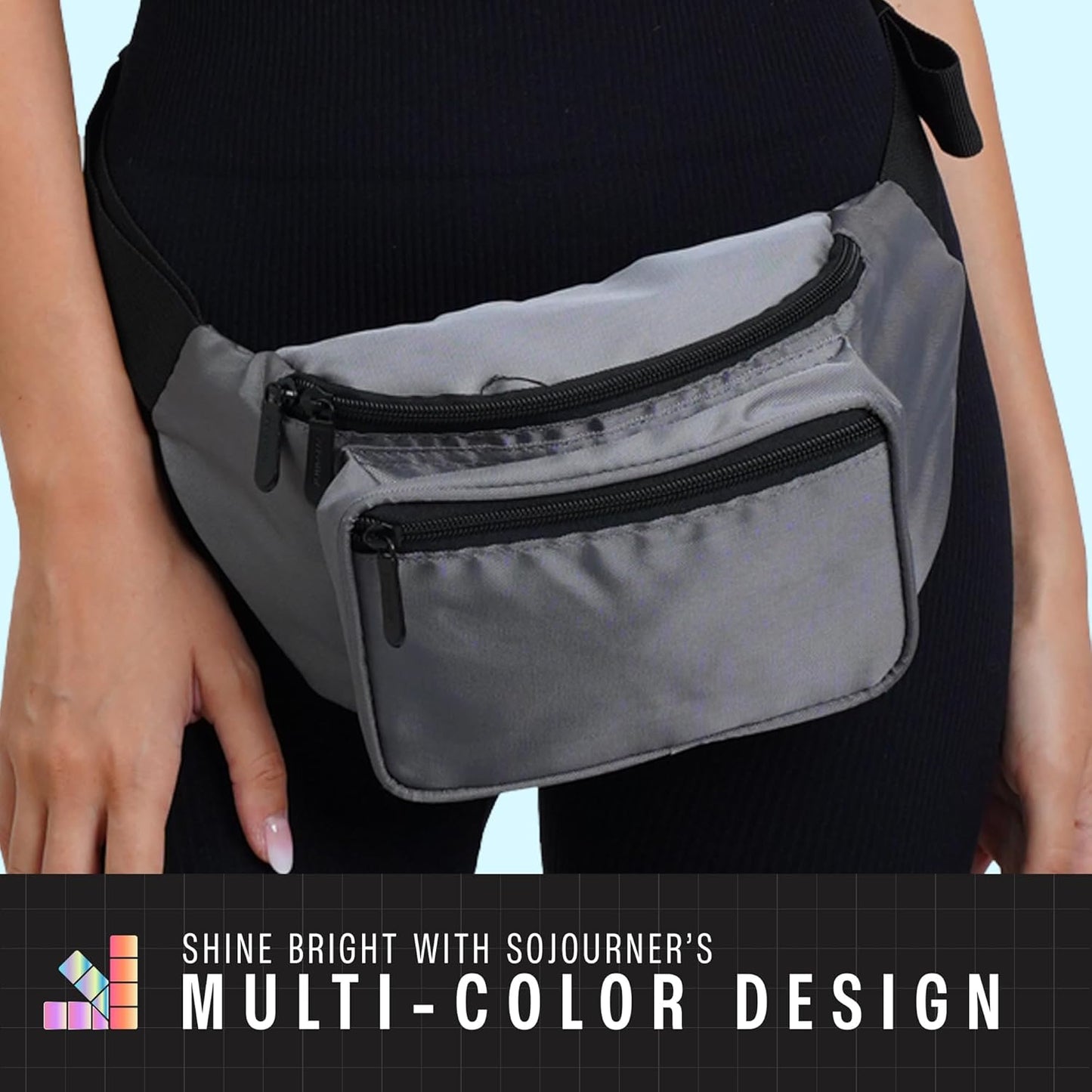 Gray Fanny Pack Belt bag - Crossbody Waist Bag for Men or Women - Hands-Free, Waterproof Large Bumbag for Hiking, Running, and Travel