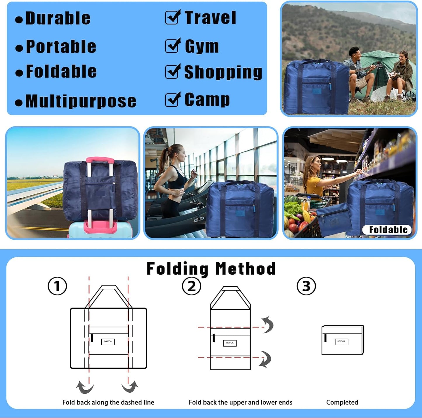 Travel Duffel Bag Carry on Luggage Bag Foldable Travel Tote Bag Waterproof Sports Gym Bag Lightweight Large Weekender Overnight Bag for Women and Men(4 PCS)
