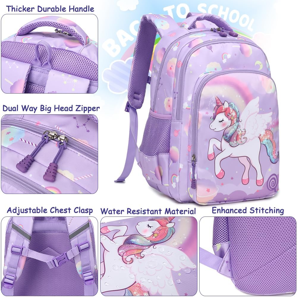 Meisohua Girls Backpack with Lunch Box 3 in 1 Set Kids Backpack for Girls Preschool Kindergarten Elementary School Backpack