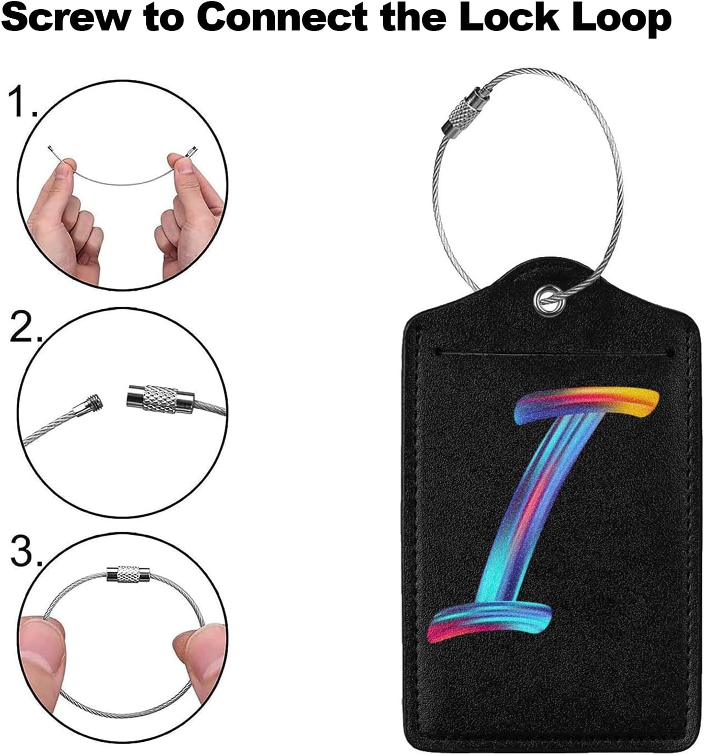 2 Pack Initial Luggage Tags for Suitcase, Colorful Letter Design Cruise Name Bag Tags, Novelty Baggage Identifiers with Full Privacy Cover, Leather ID Label for Women Men Kids Travel, Rainbow Letter I