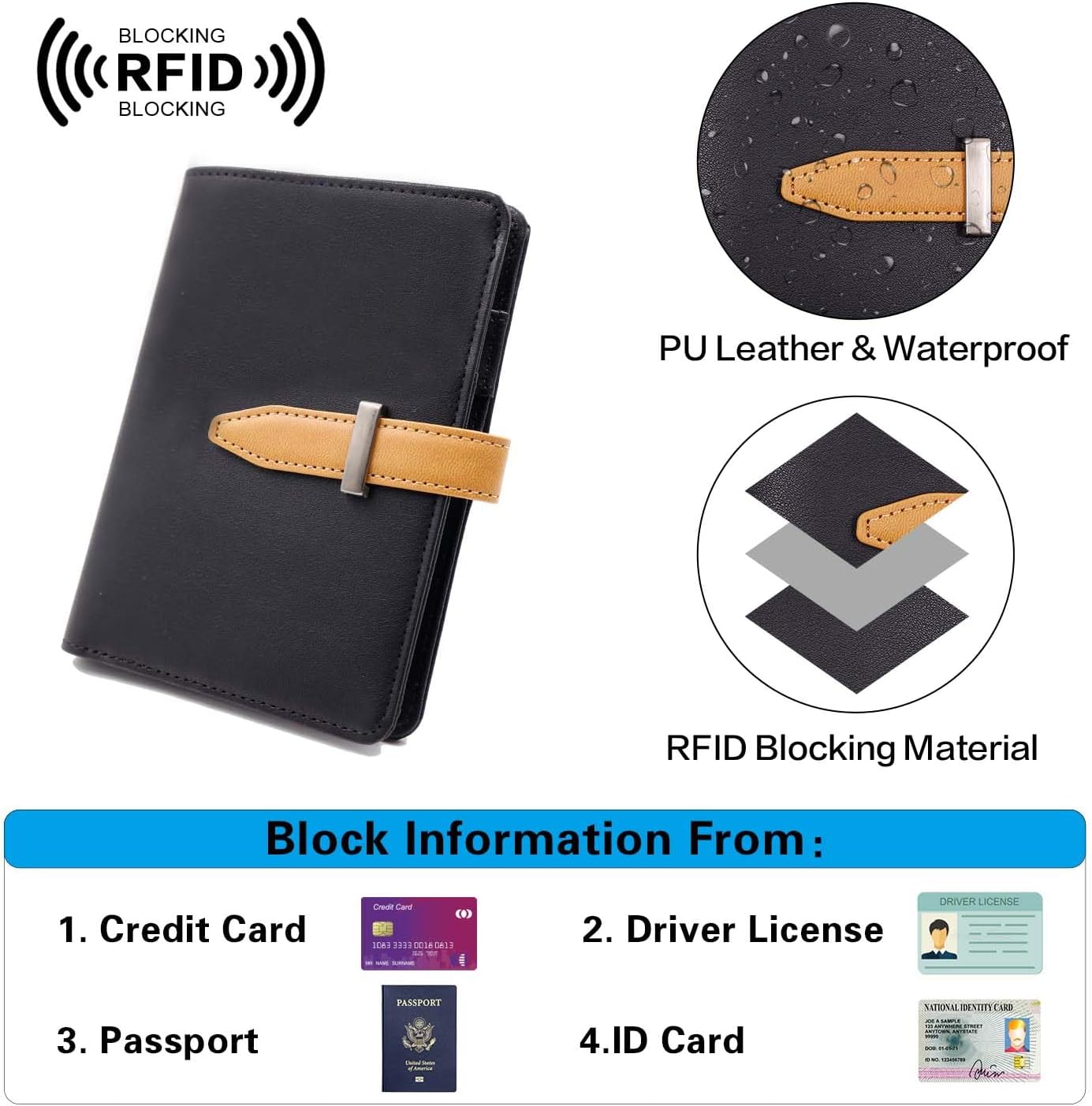 Deziliao Passport wallets, Mulit-purpose RFID Blocking Passport Holder AirTag Wallet, Travel Wallet（Black）