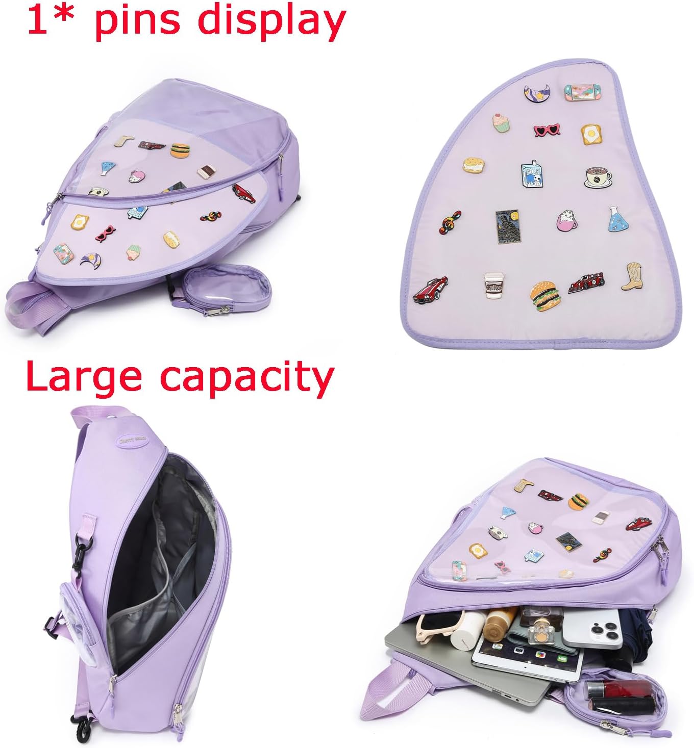 Oxford Ita Bag Kawaii Pin Display Chest Pack Single Shoulder Bag Sport Backpack Hiking Daypack, Large