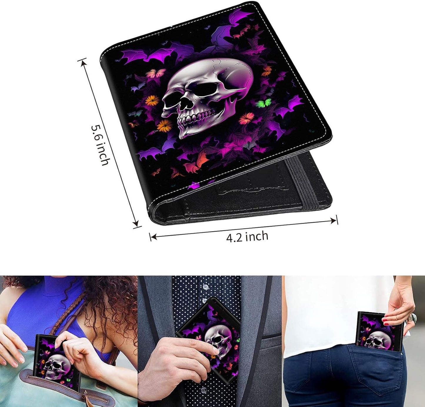 Passport Holder Cover Wallet Travel Essentials RFID Blocking Case Leather Passport Cover Wallet Vaccine Card Slot Organizer for Men Women, Halloween Skull