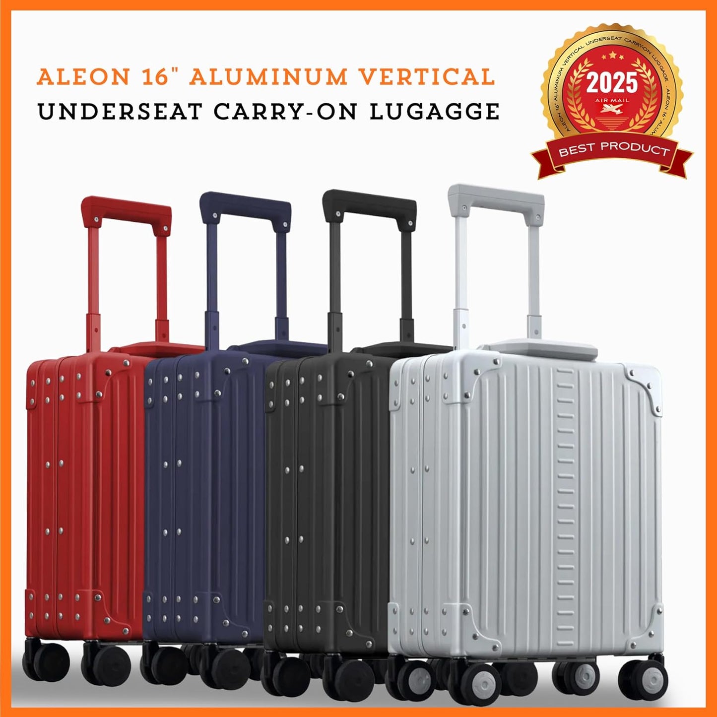 Aleon All Aluminum Lightweight 16” Premium Vertical Underseat Carry-On Luggage. Business Briefcase with Wheels - Hardshell Suitcase