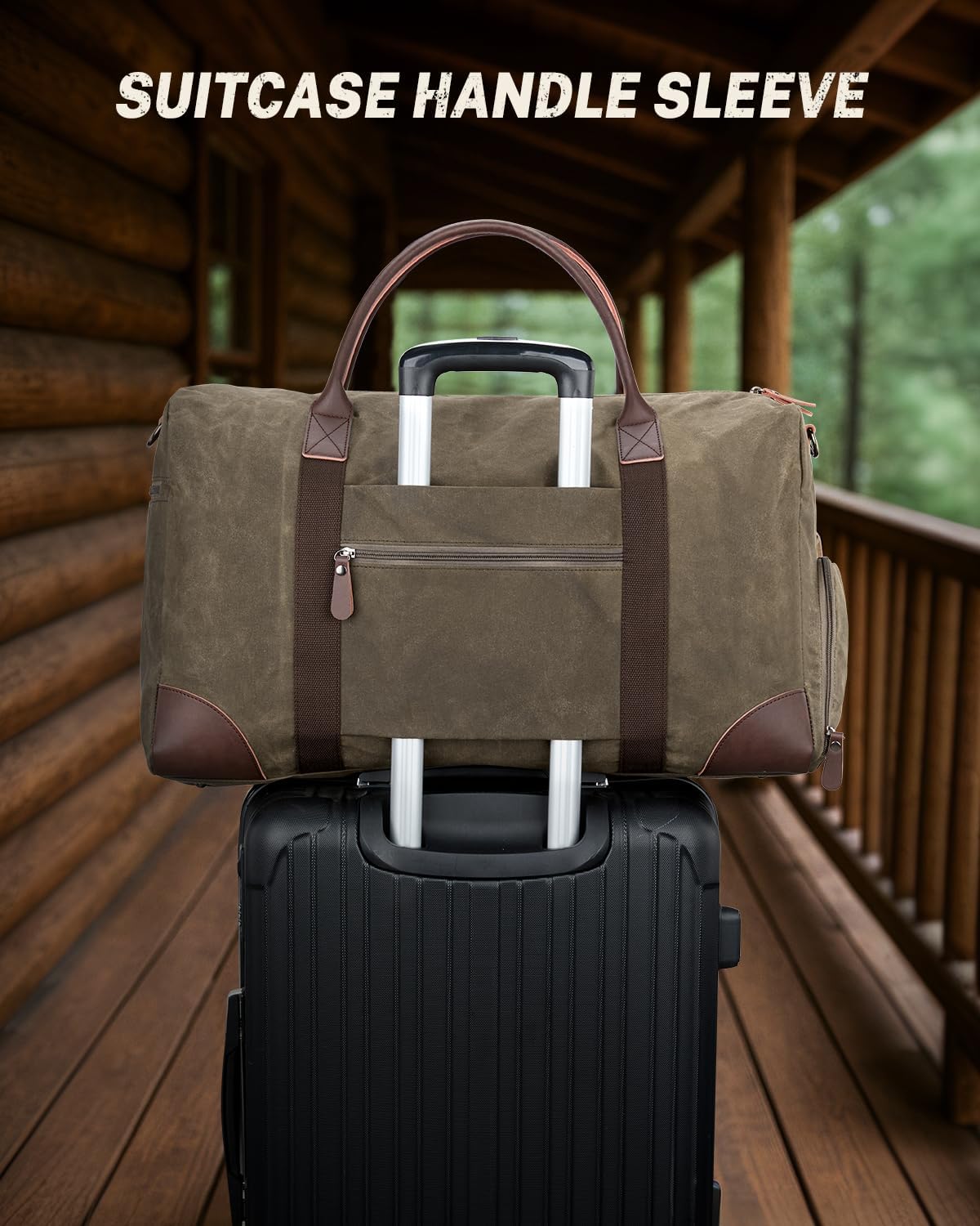 Gonex Waxed Canvas Duffle Bag for Travel, Water-resistant Vintage 55L Duffel Weekender with Shoes