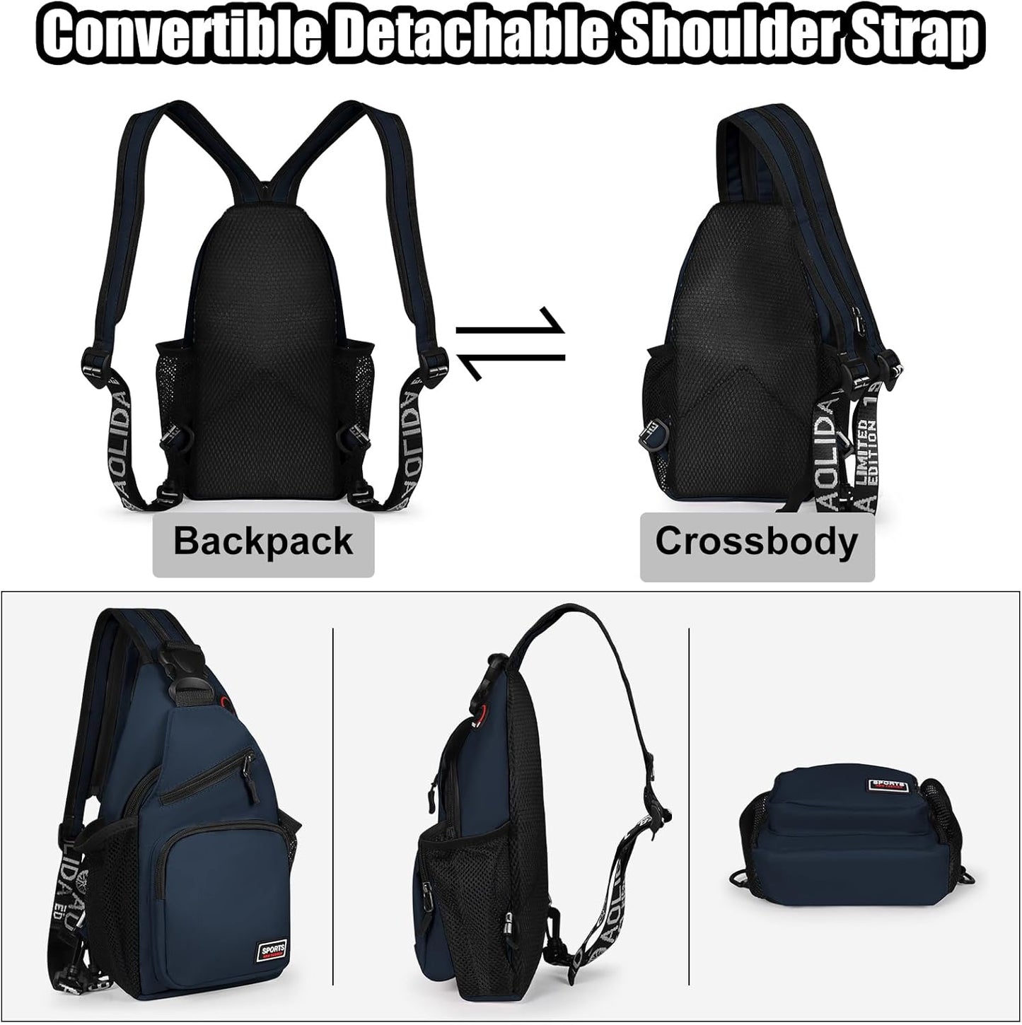 Sling Bag for Women Man Sling Backpack with Convertible Shoulder Strap Casual Backpack Daypack for Travel, Hiking and Daily Commute, (Dark Blue, Small)